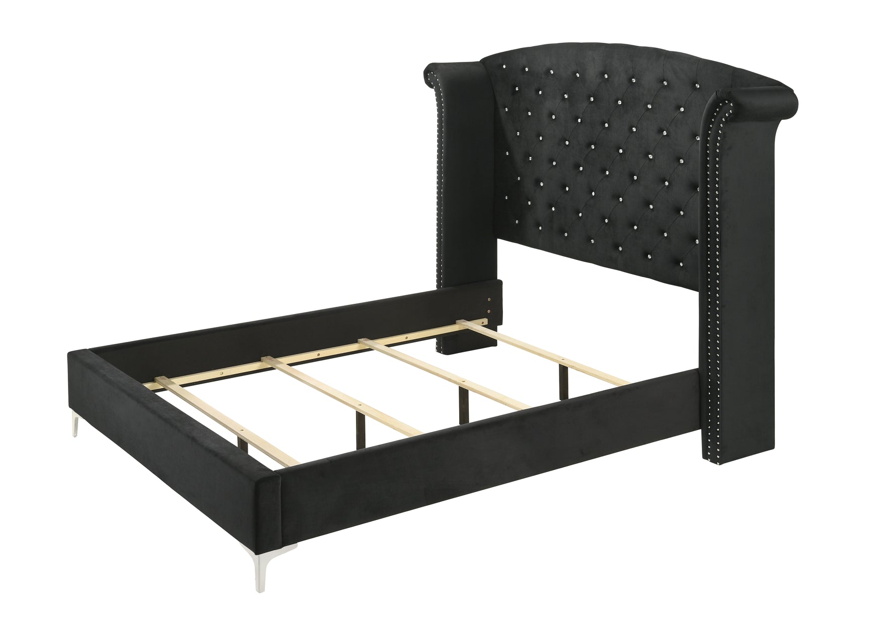 Lucinda Black King Upholstered Wingback Panel Bed - Ornate Home
