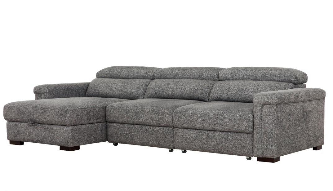 Lucious Gray Double Slider Power Sectional Sofa w/ Storage LAF Chaise - Ornate Home