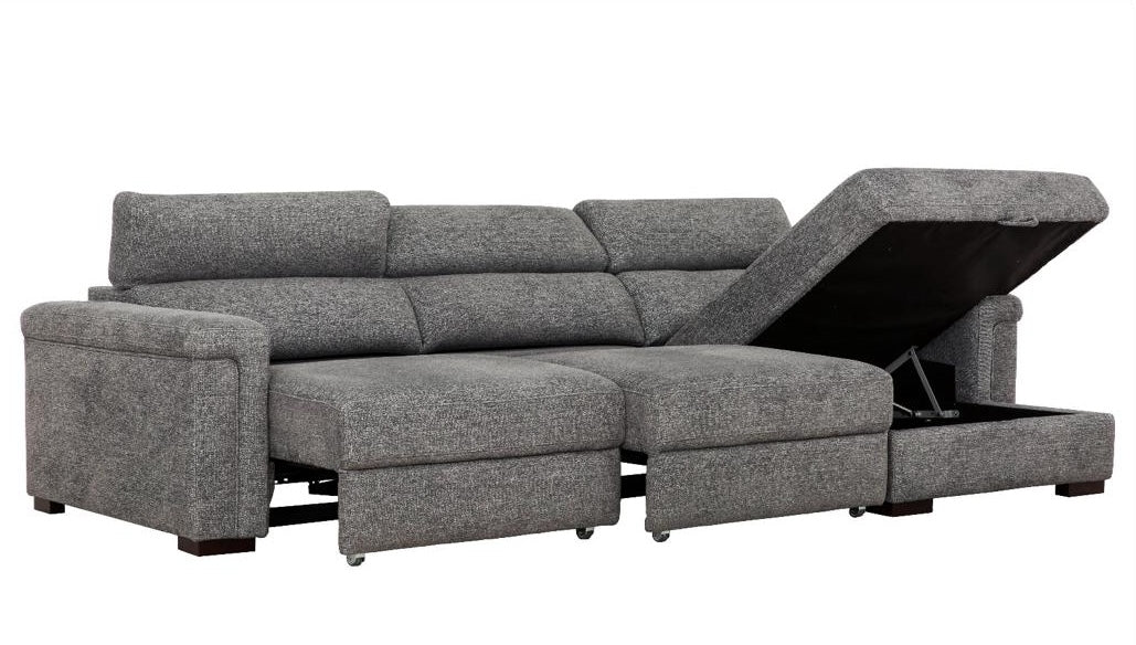Lucious Gray Double Slider Power Sectional Sofa w/ Storage RAF Chaise - Ornate Home