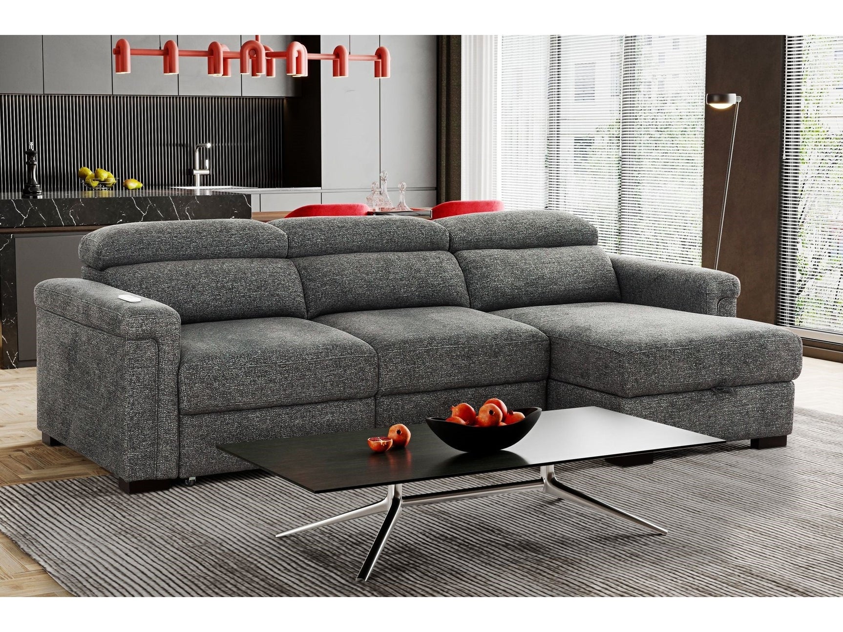Lucious Gray Double Slider Power Sectional Sofa w/ Storage RAF Chaise - Ornate Home