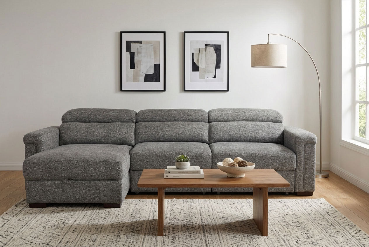 Lucious Gray Double Slider Power Sectional Sofa w/ Storage RAF Chaise - Ornate Home