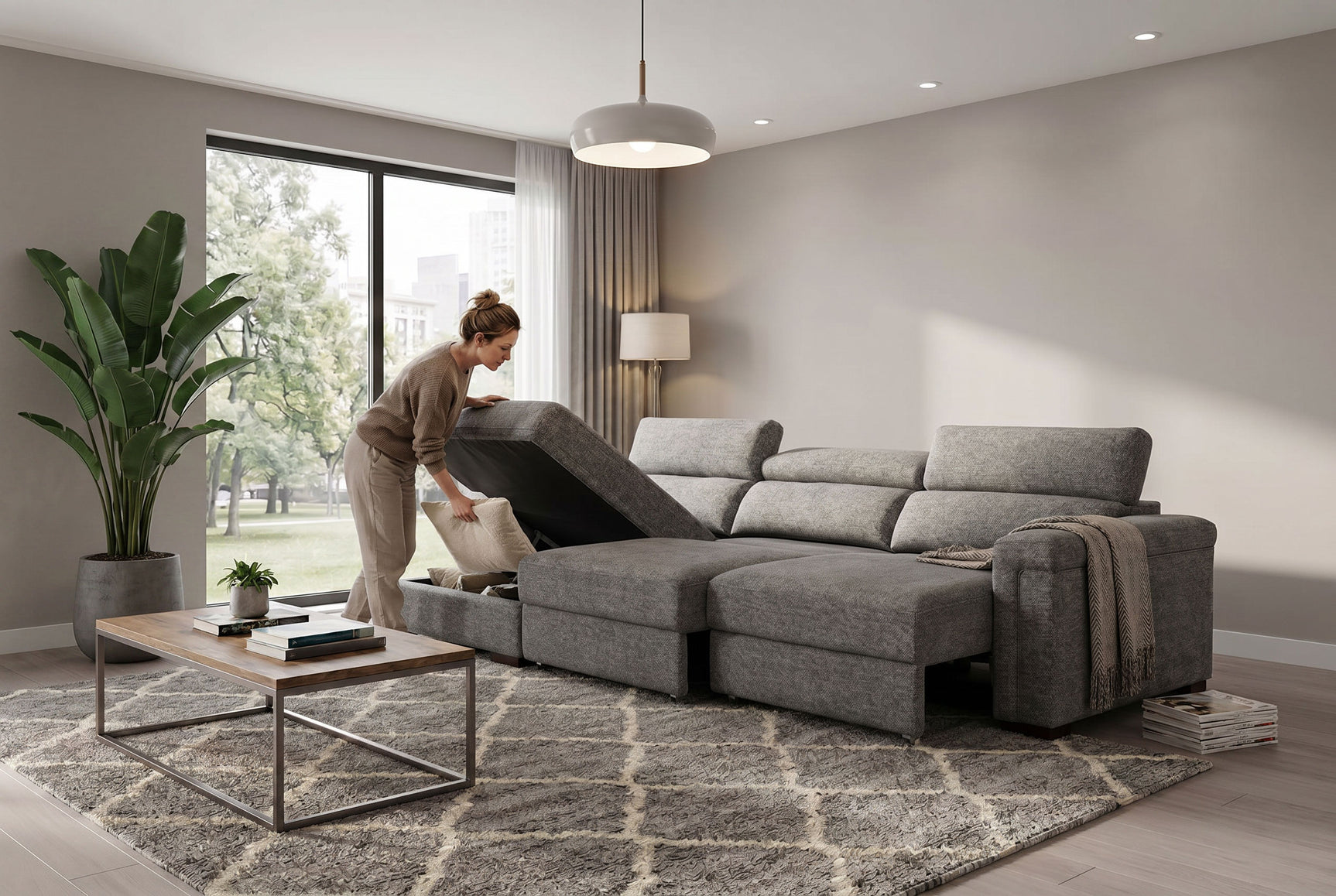 Lucious Gray Double Slider Power Sectional Sofa w/ Storage RAF Chaise - Ornate Home