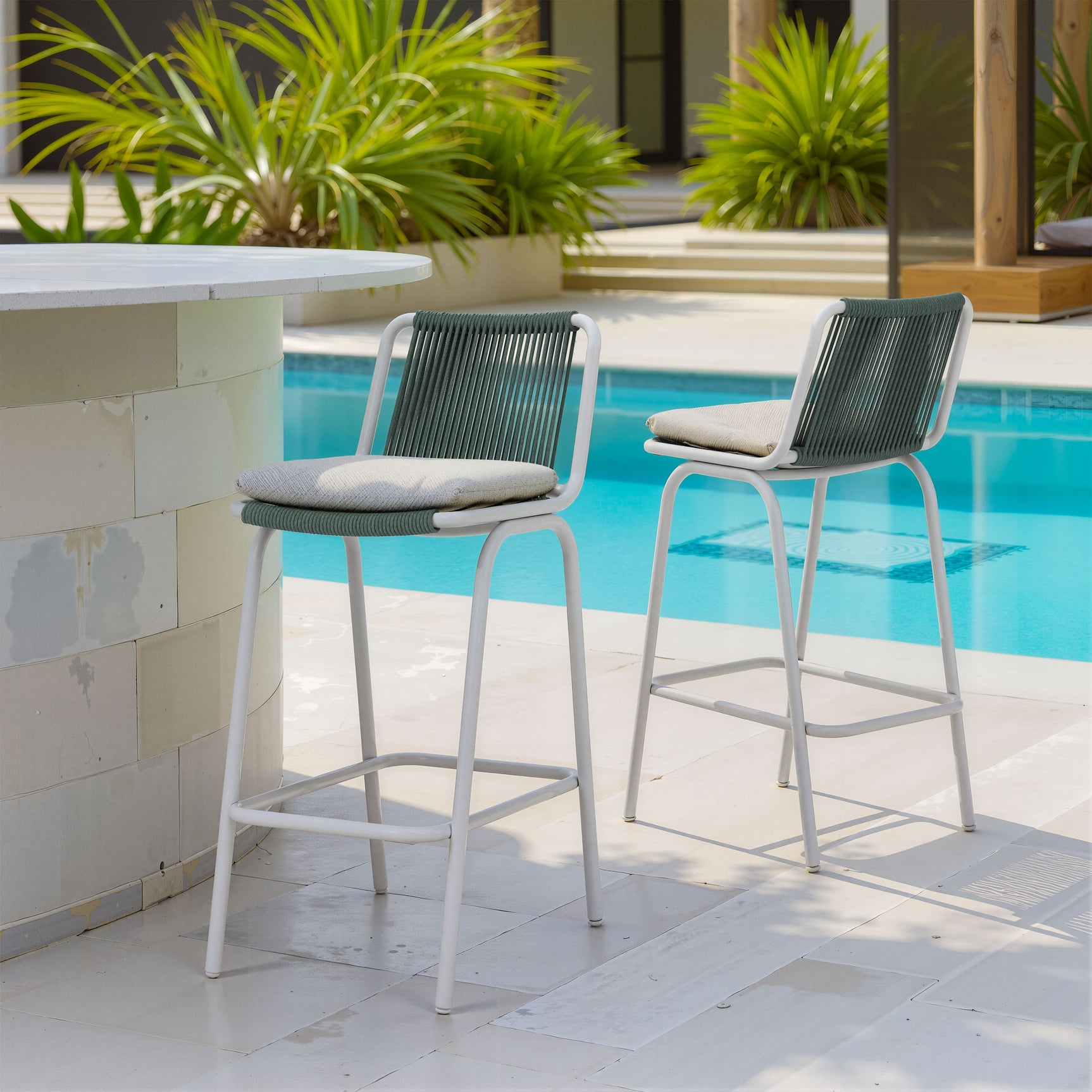 Luft White & Green Barstool (Set of 2)