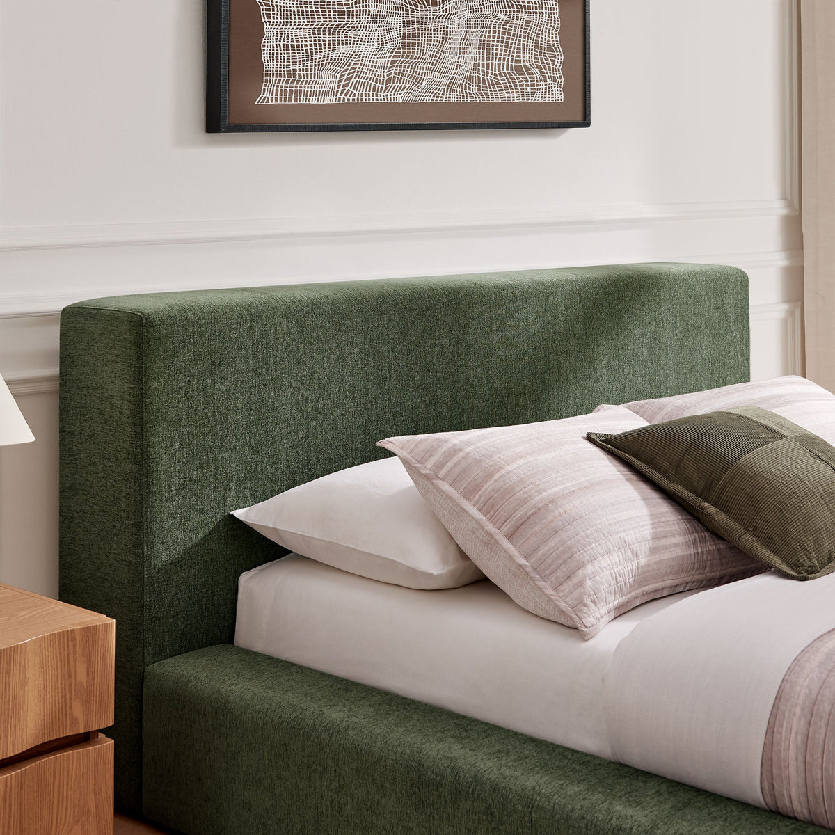 Luma Eucalyptus Chenille Upholstered Queen Platform Bed Frame - Ornate Home