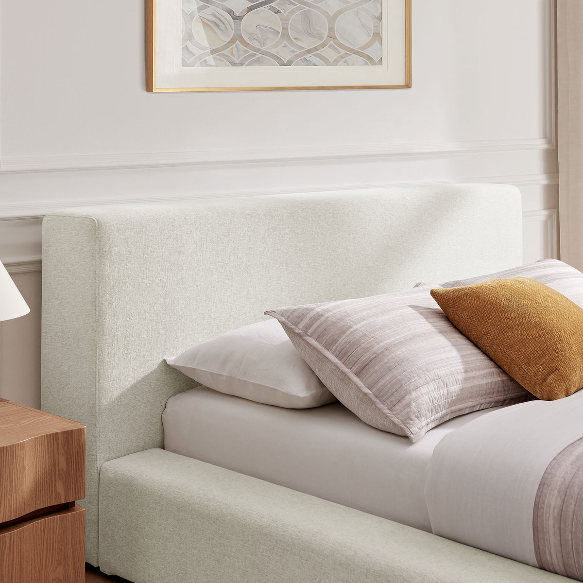 Luma Ivory Fabric Chenille Upholstered King Platform Bed Frame - Ornate Home
