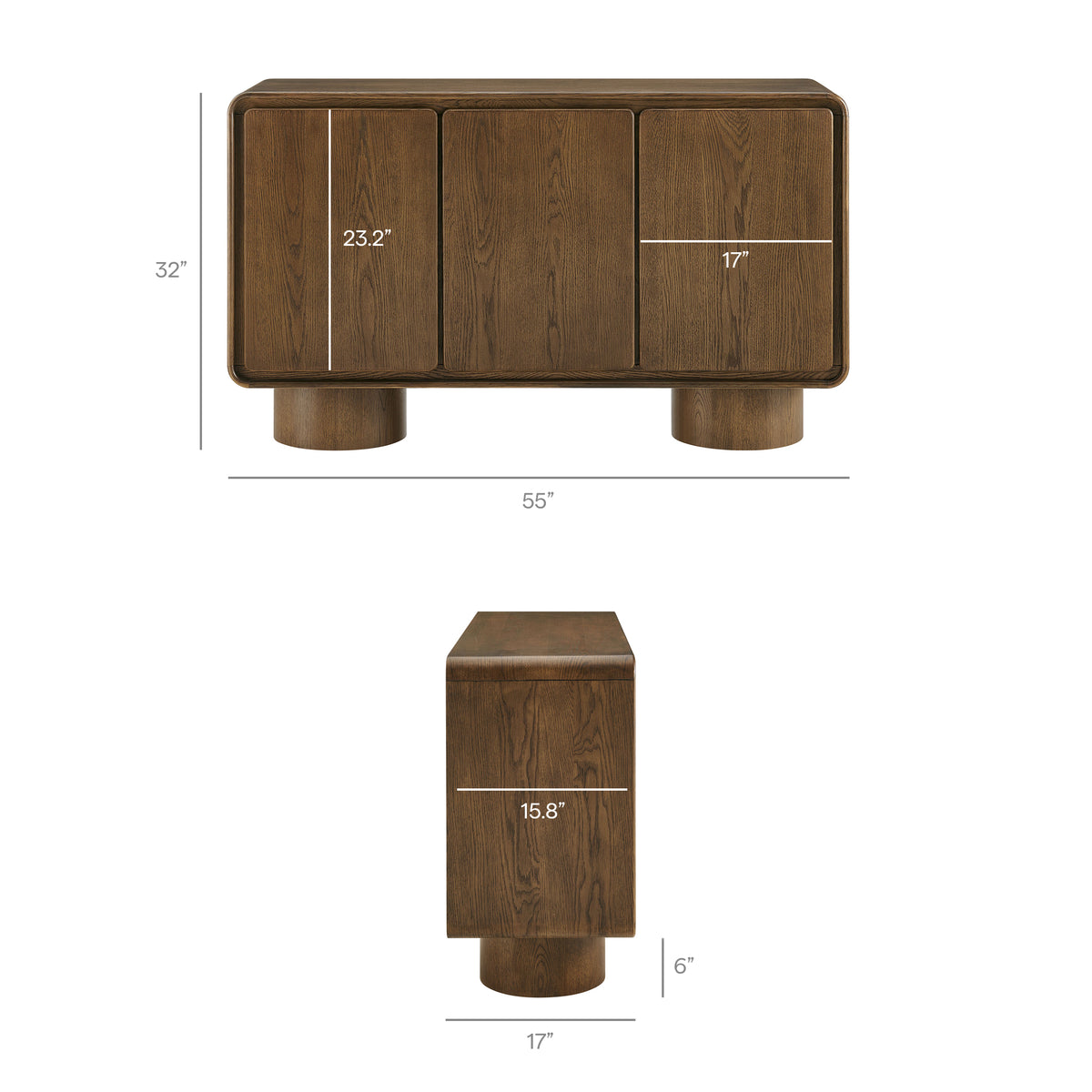 Lumo Walnut 3-Door Curved Wood Accent Cabinet - Ornate Home