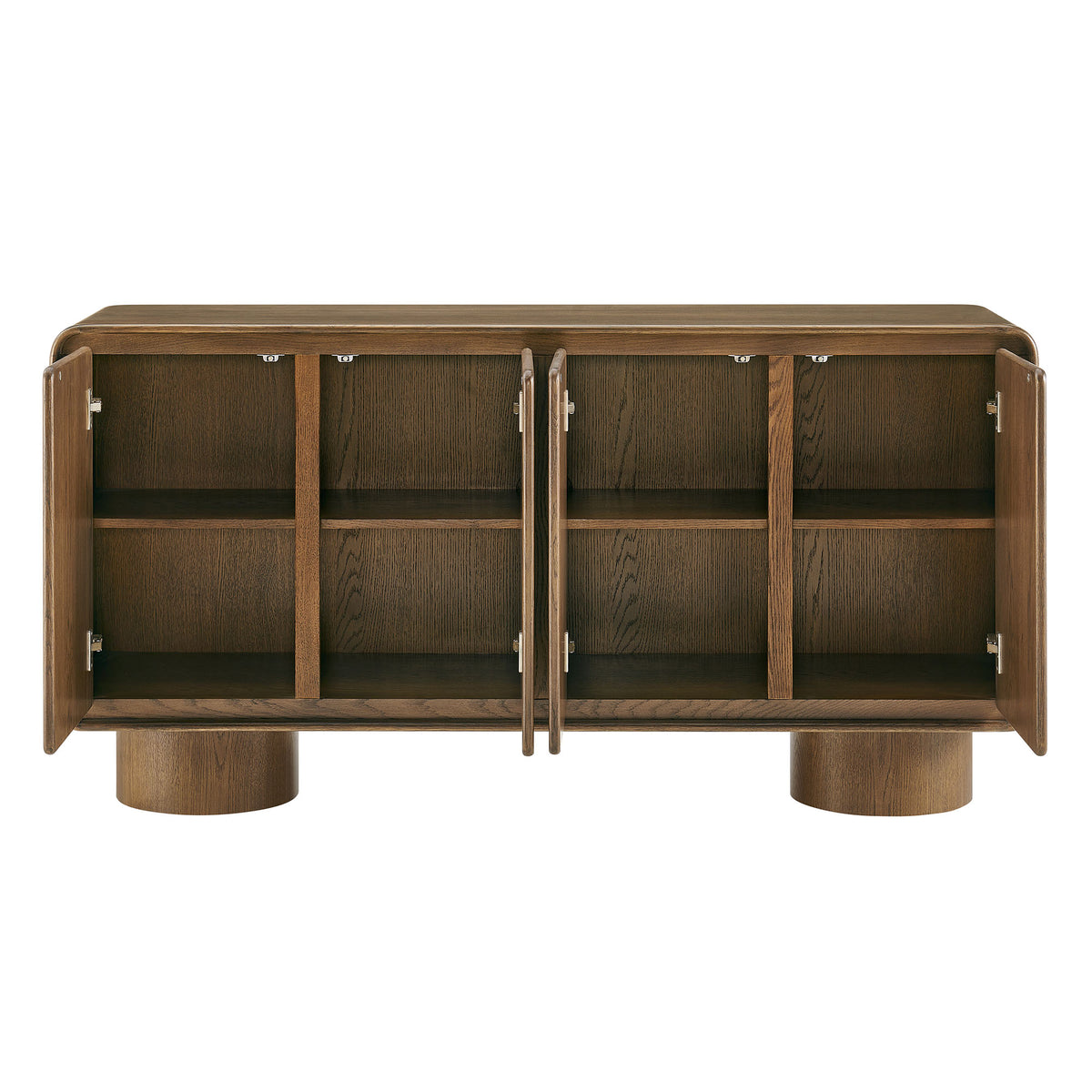Lumo Walnut 4-Door Curved Wood Accent Cabinet - Ornate Home