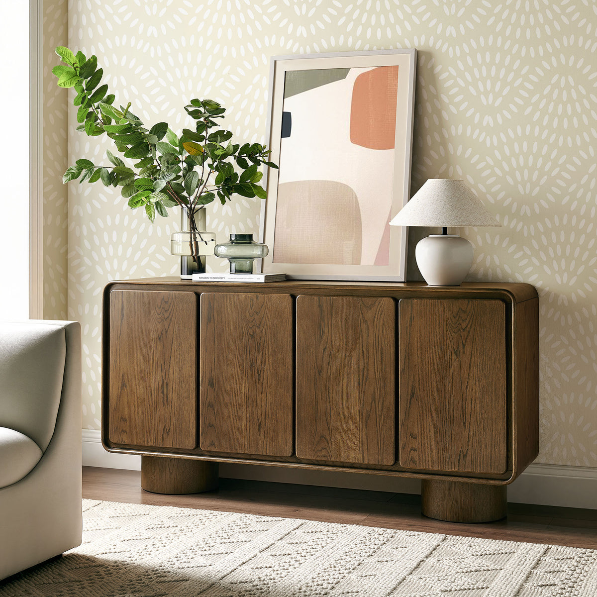 Lumo Walnut 4-Door Curved Wood Accent Cabinet - Ornate Home