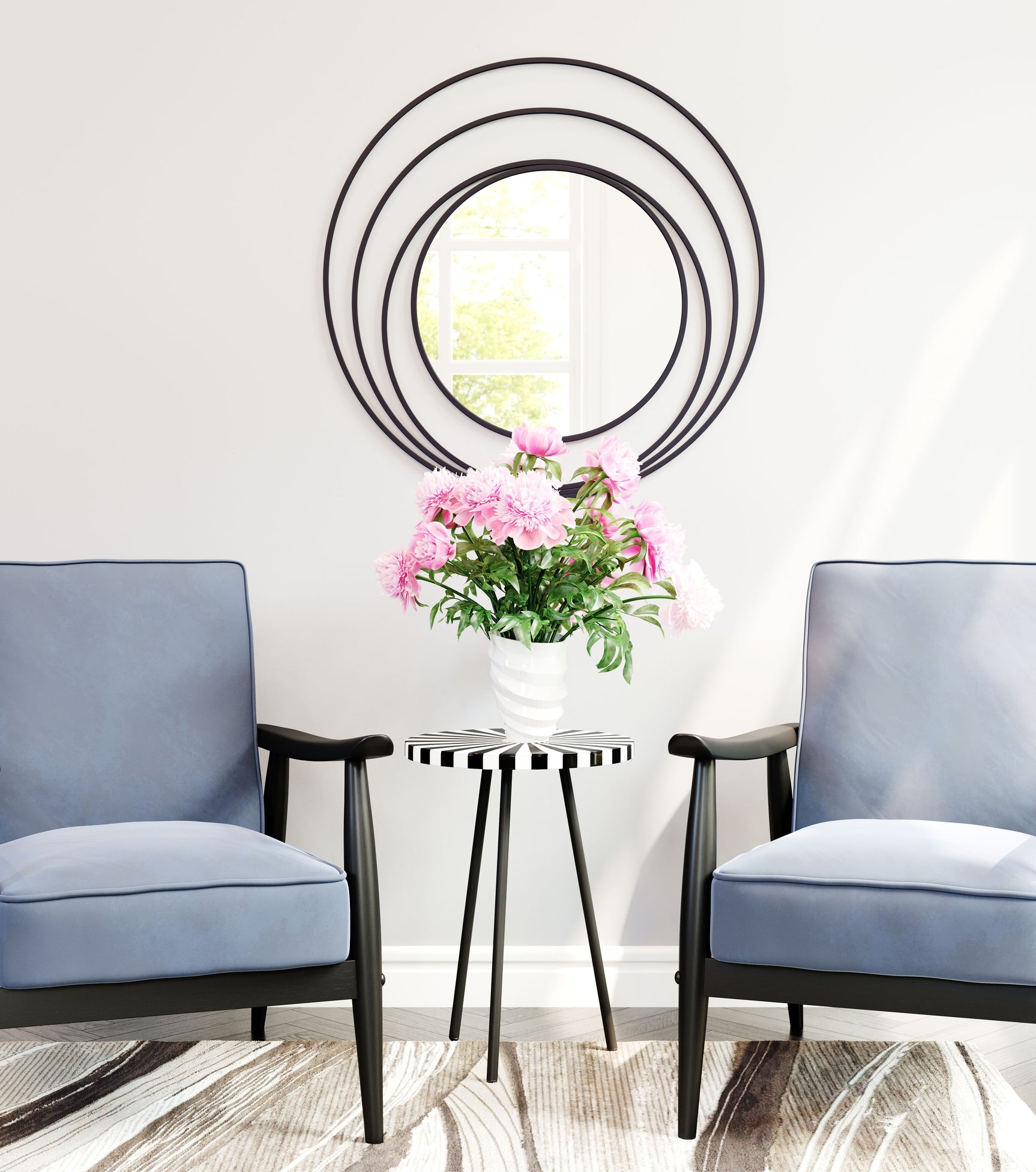 Luna Black Round Mirror