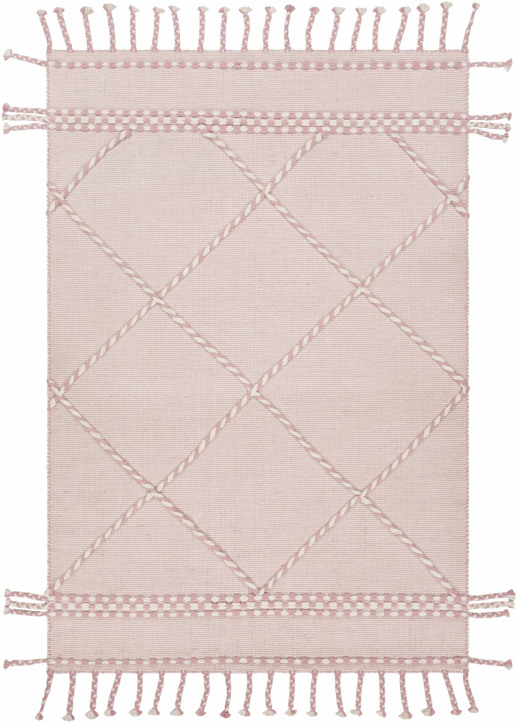 Lupton Pink Trellis Wool Rug with tassels - Clearance - Ornate Home