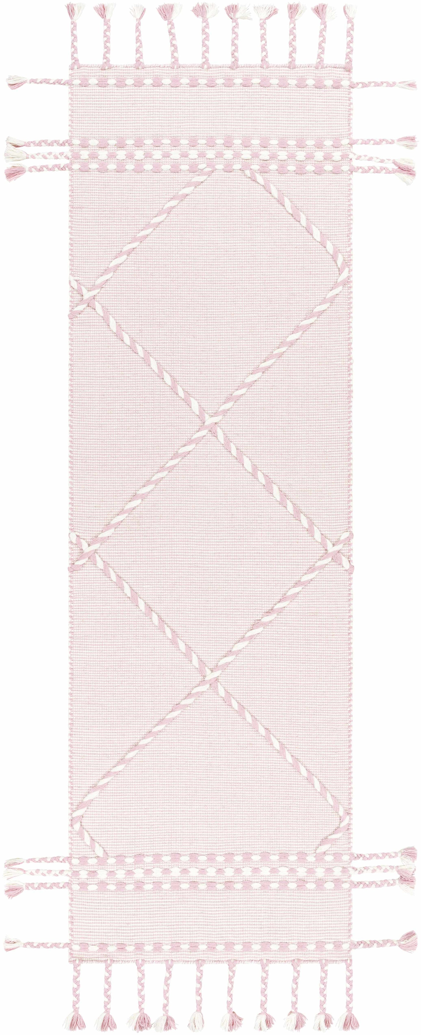 Lupton Pink Trellis Wool Rug with tassels - Clearance - Ornate Home