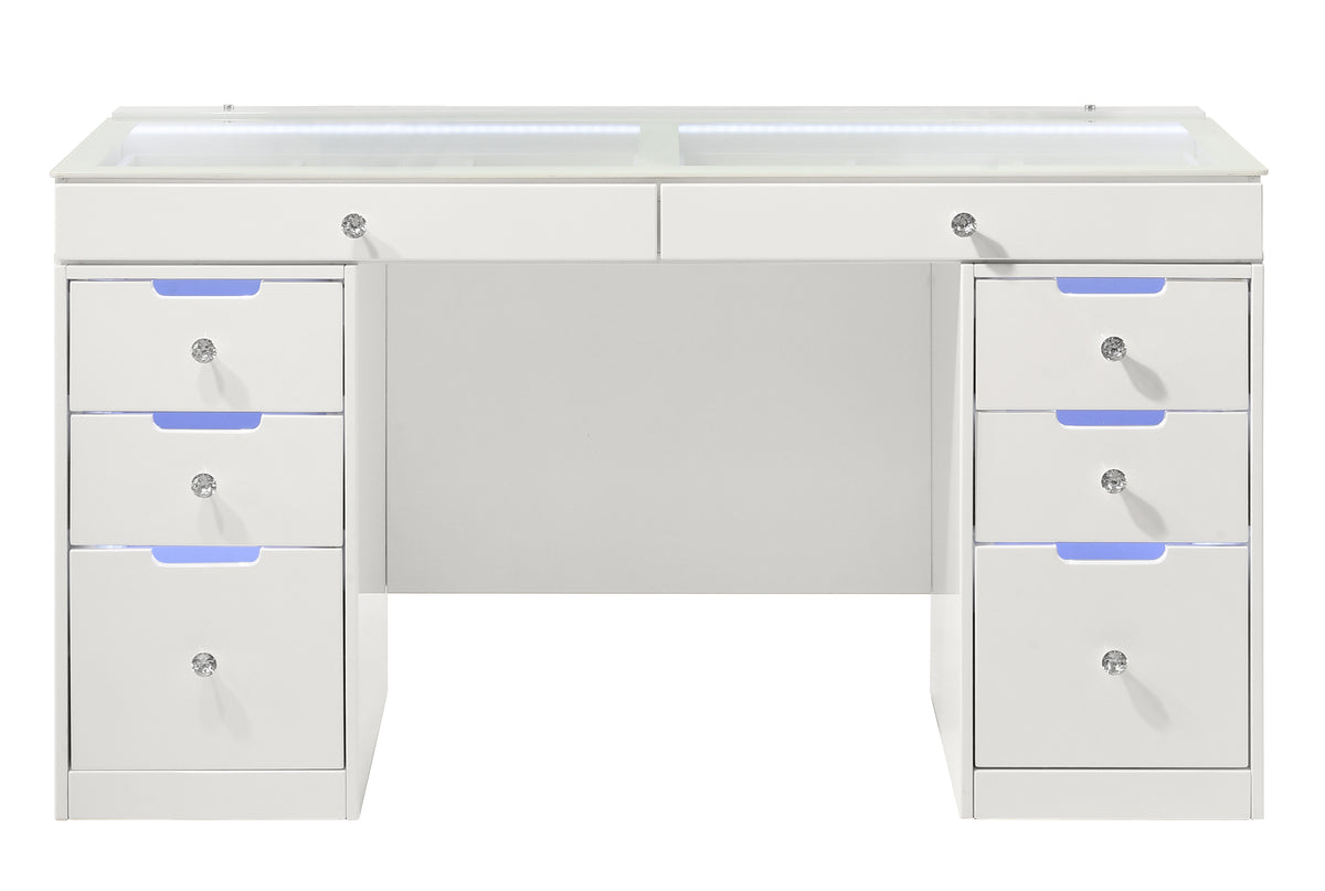 Luxo White Vanity Set w/LED Mirror & Stool - Ornate Home