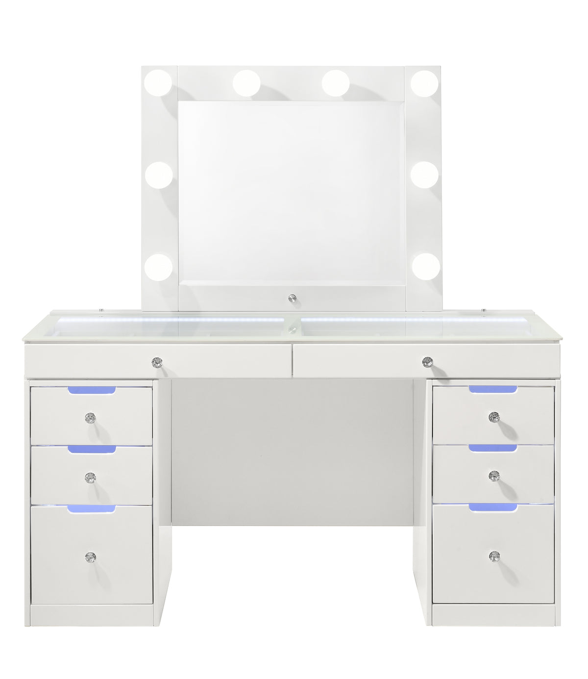 Luxo White Vanity Set w/LED Mirror & Stool - Ornate Home