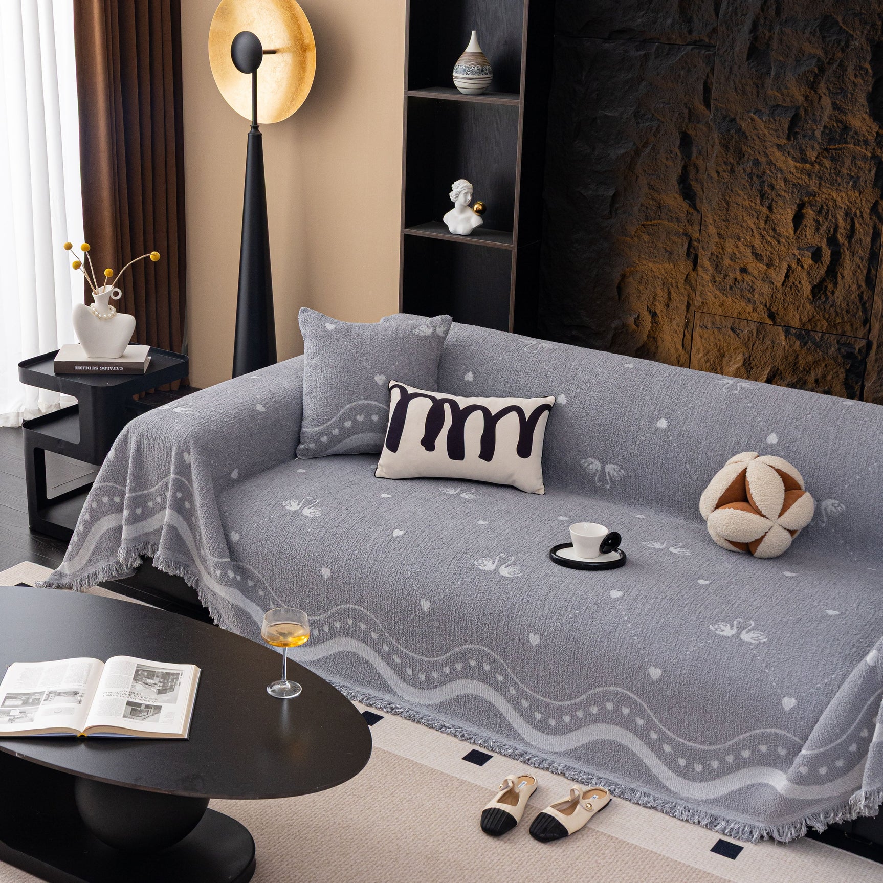 Luxurious Jacquard Couch Cover, Snag-Resistant Pet Friendly Couch Throw with Fringe - Ornate Home