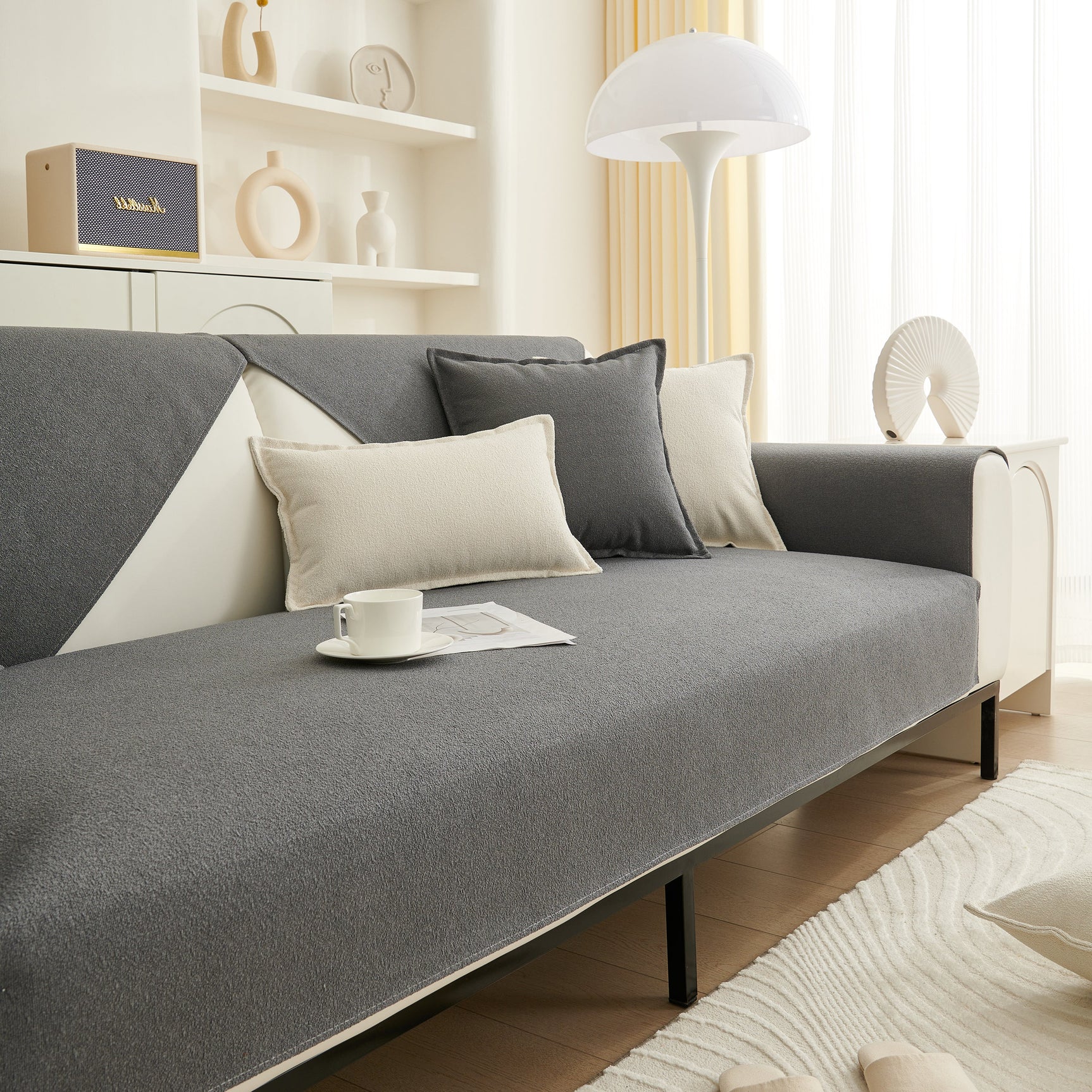 Luxurious Teddy Velvet Solid Sofa Towel - Non-Slip Waterproof Sofa Cover Furniture Protector and Pet Couch Cover - Ornate Home