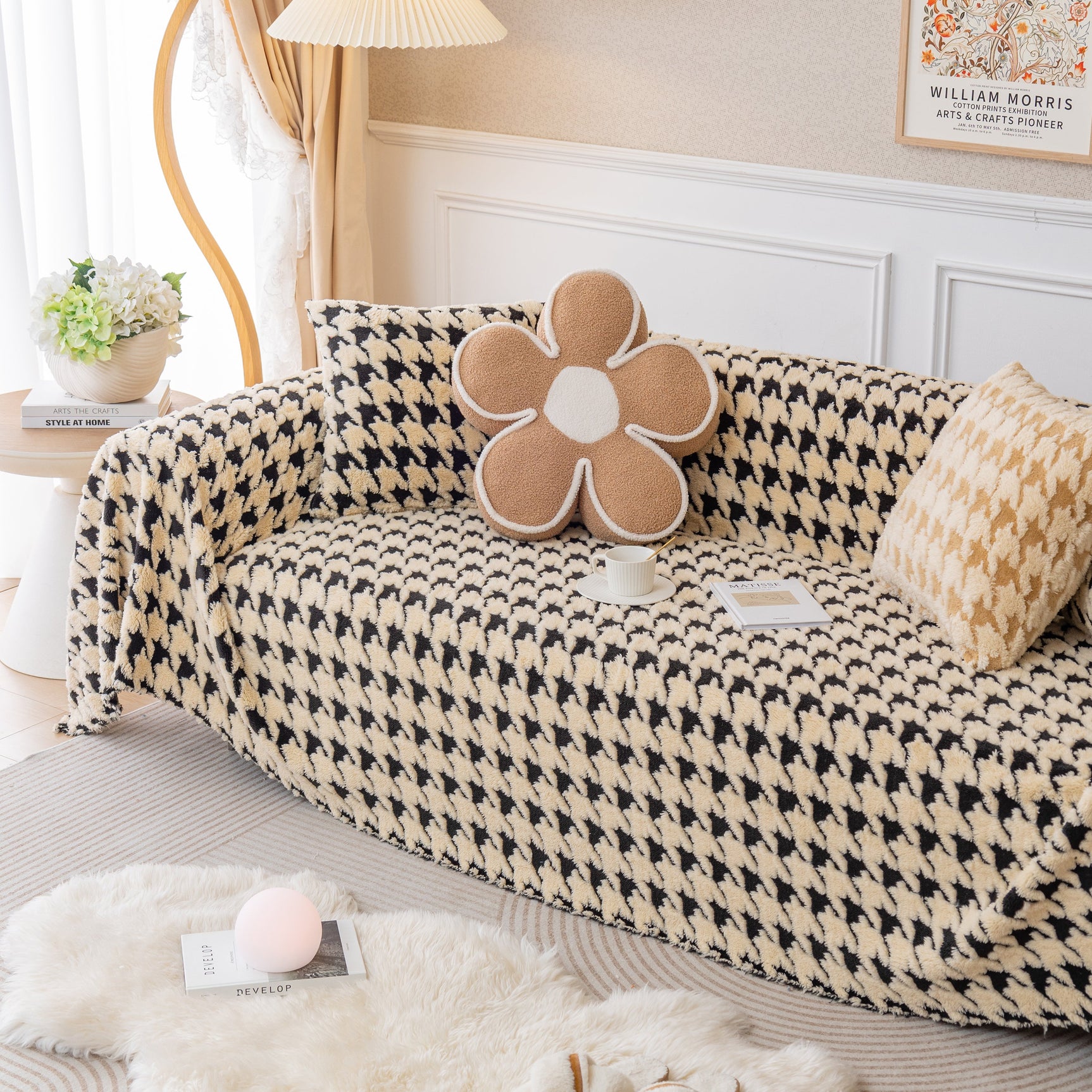 Luxury Plush Universal Couch Cover Blanket, Washable Couch Protector Houndstooth Sofa Covers - Ornate Home