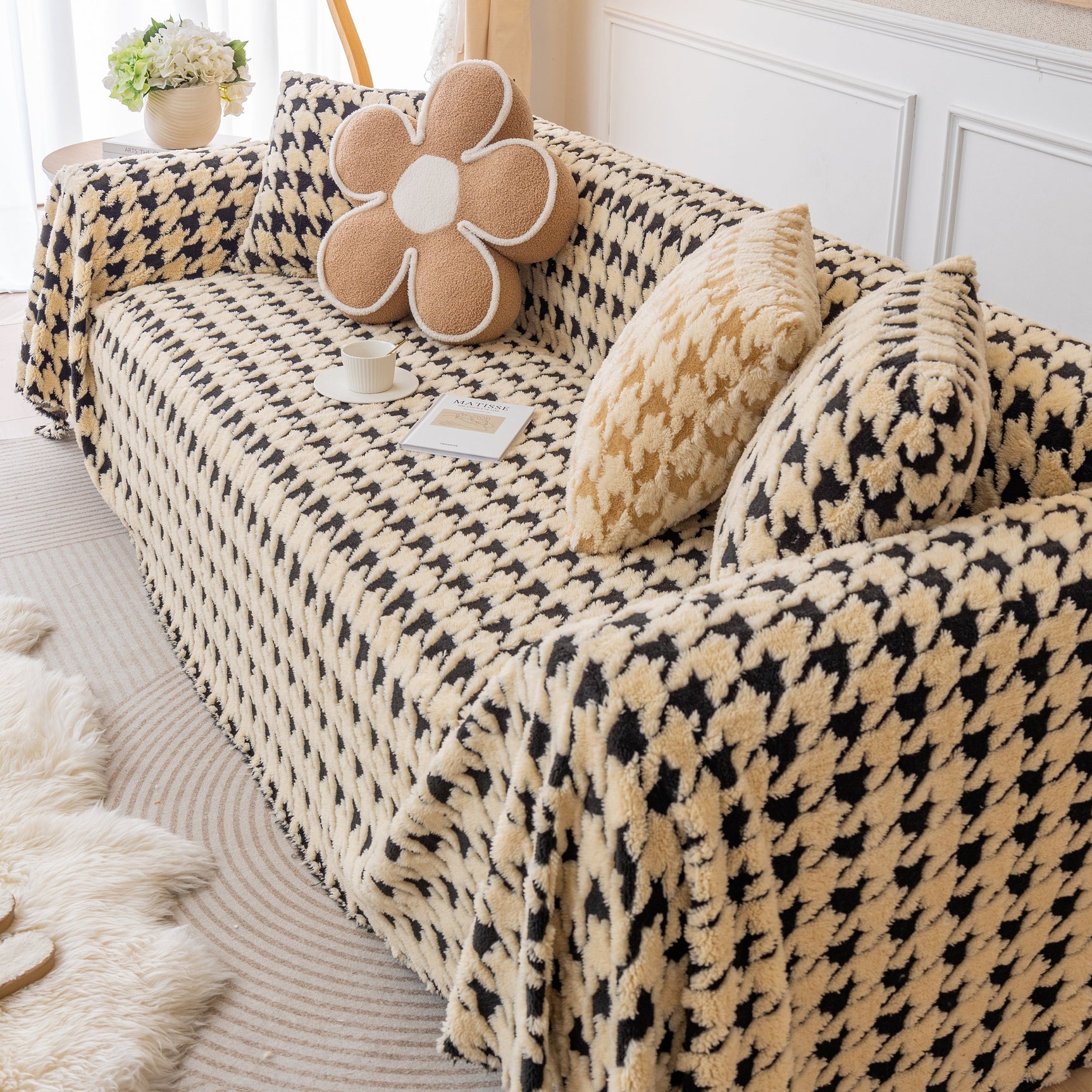 Luxury Plush Universal Couch Cover Blanket, Washable Couch Protector Houndstooth Sofa Covers - Ornate Home