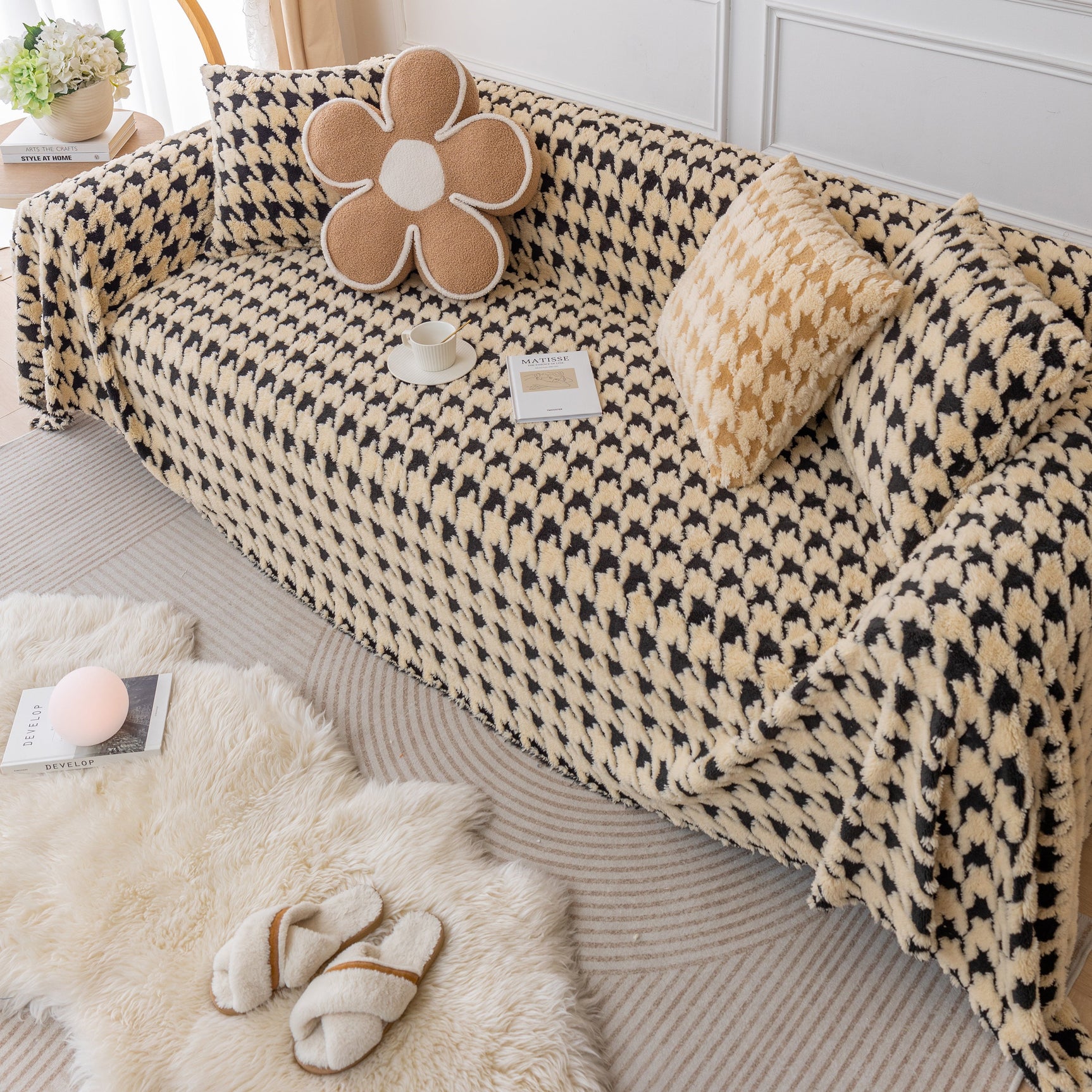 Luxury Plush Universal Couch Cover Blanket, Washable Couch Protector Houndstooth Sofa Covers - Ornate Home
