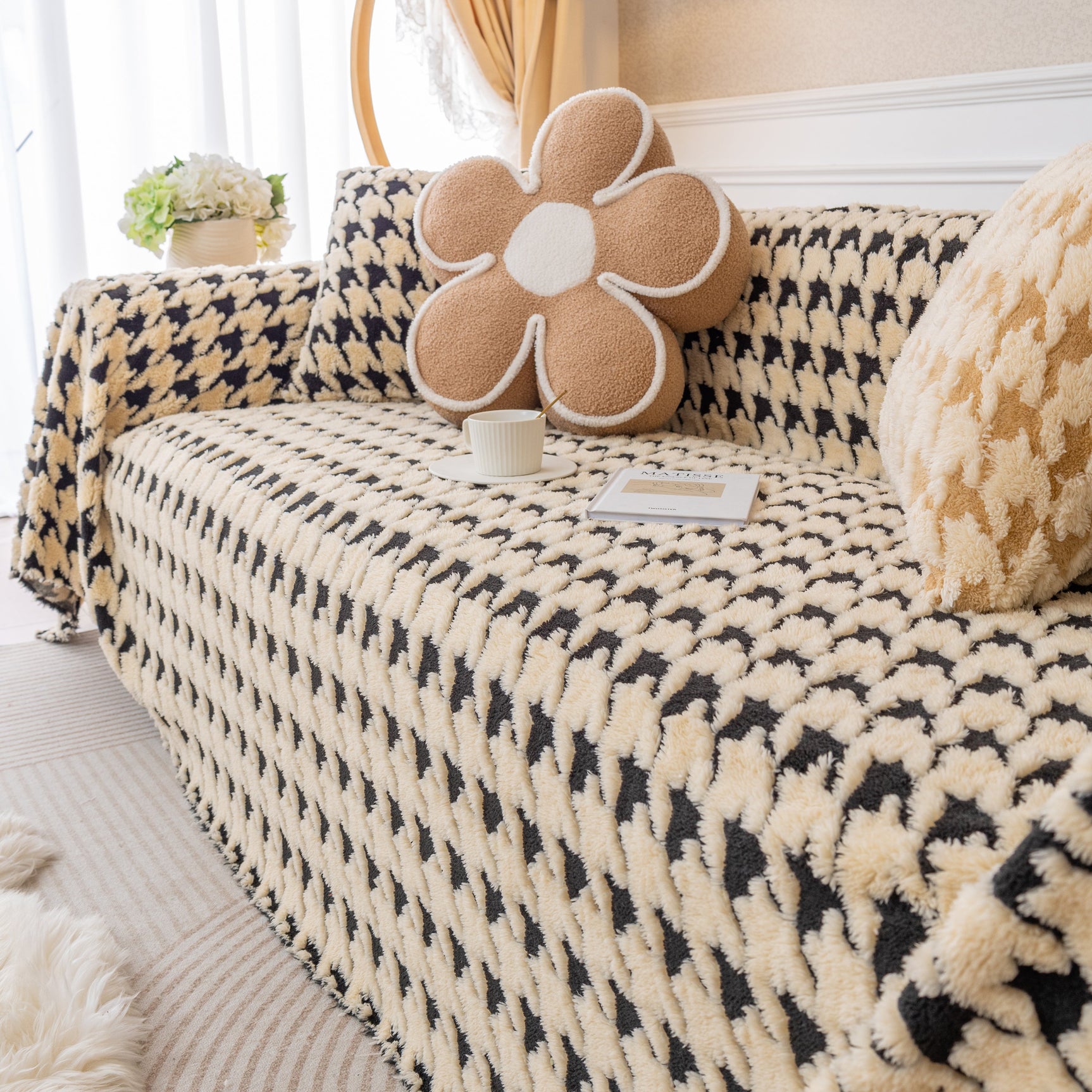 Luxury Plush Universal Couch Cover Blanket, Washable Couch Protector Houndstooth Sofa Covers - Ornate Home
