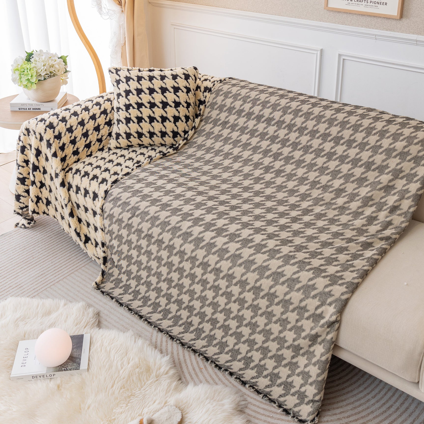 Luxury Plush Universal Couch Cover Blanket, Washable Couch Protector Houndstooth Sofa Covers - Ornate Home