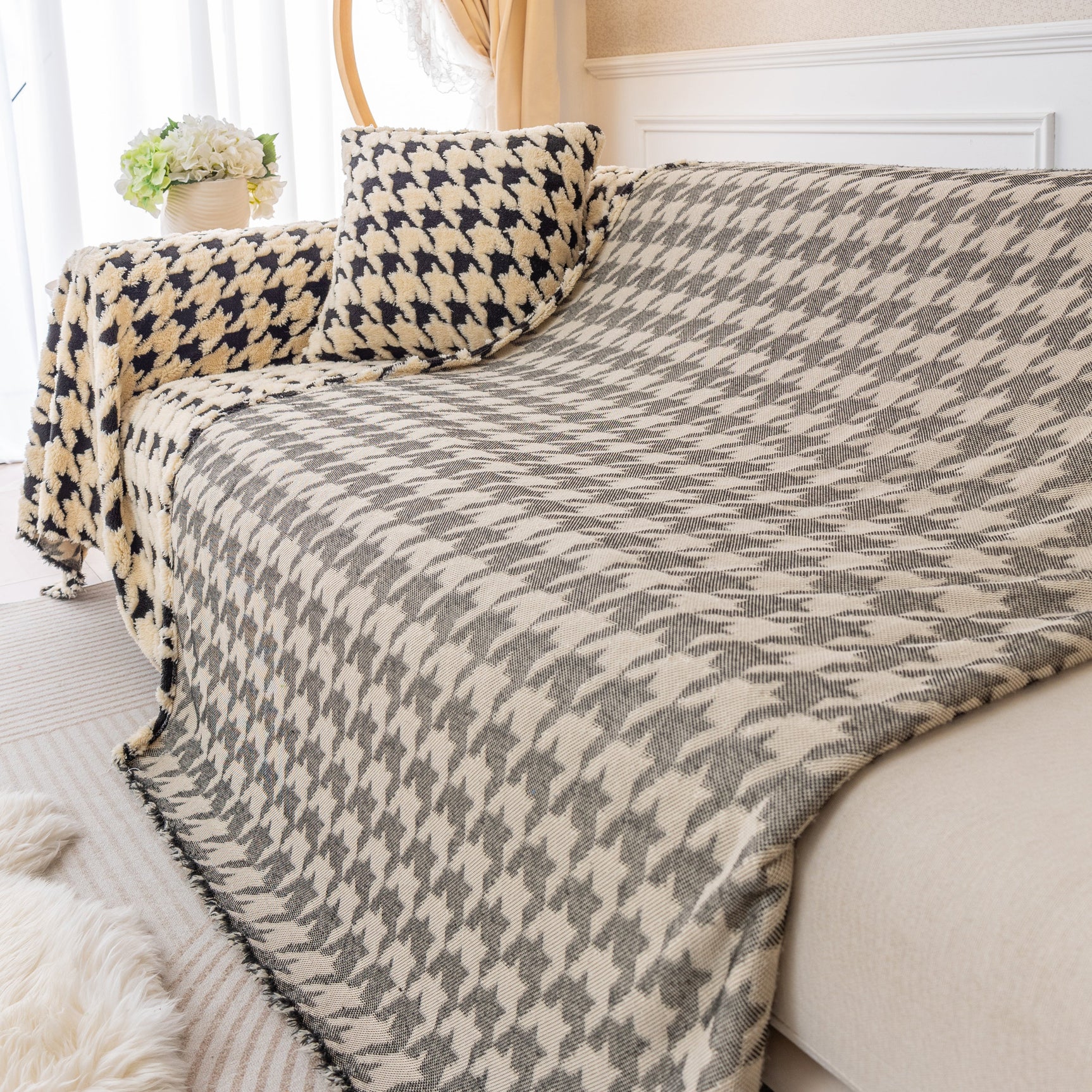 Luxury Plush Universal Couch Cover Blanket, Washable Couch Protector Houndstooth Sofa Covers - Ornate Home