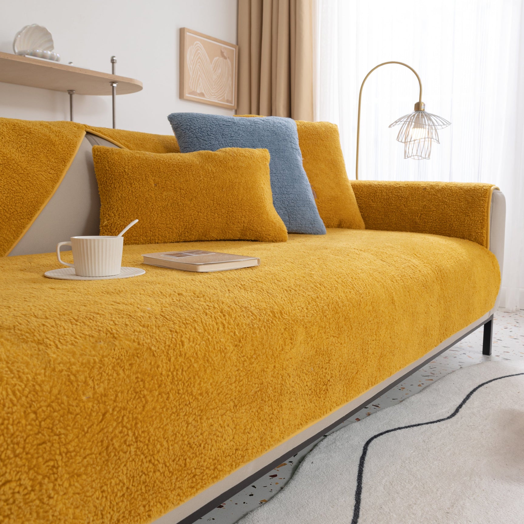 Luxury Sherpa Fleece Solid Sofa Towels Thickened Plush Non Slip Sofa Cushion Covers - Ornate Home