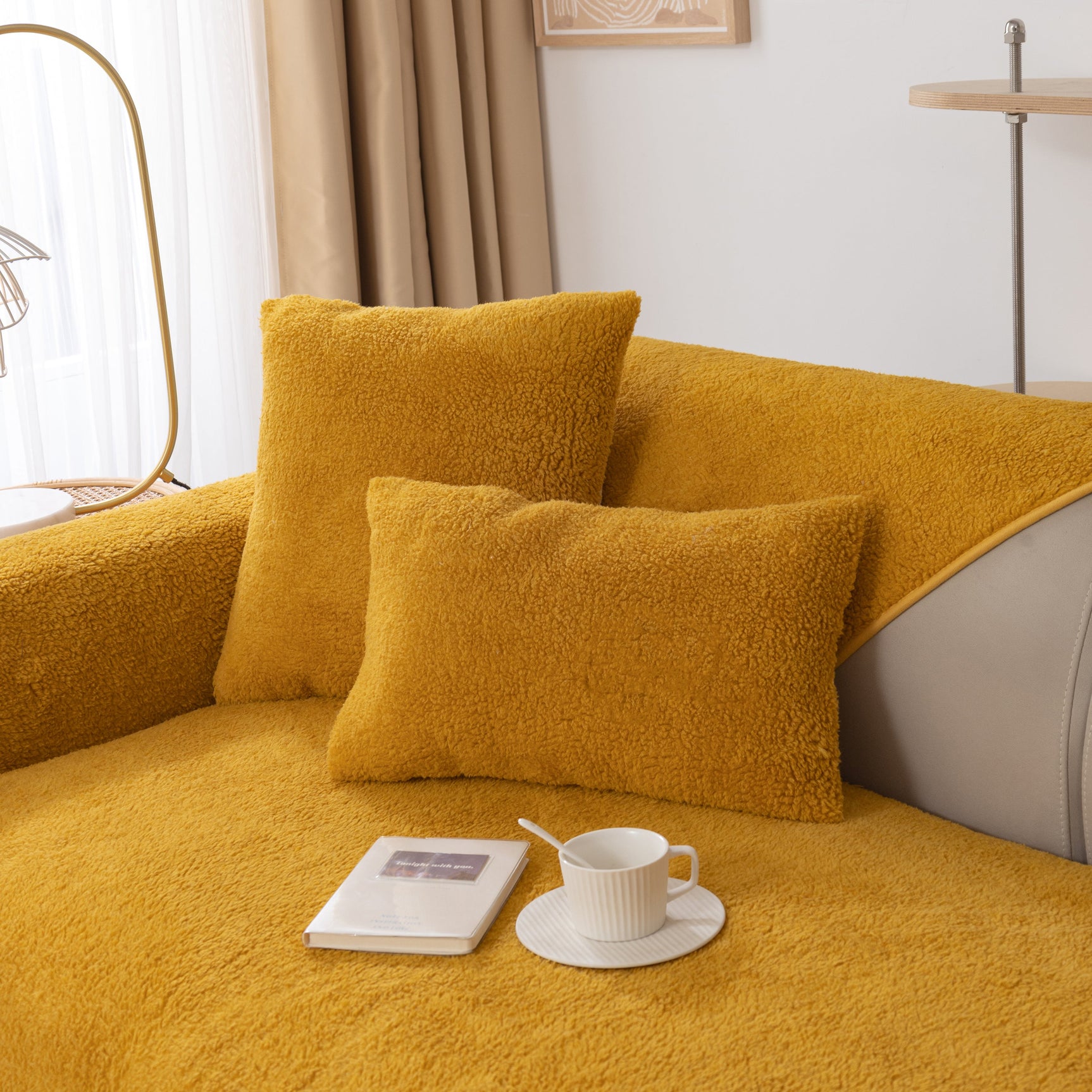 Luxury Sherpa Fleece Solid Sofa Towels Thickened Plush Non Slip Sofa Cushion Covers - Ornate Home
