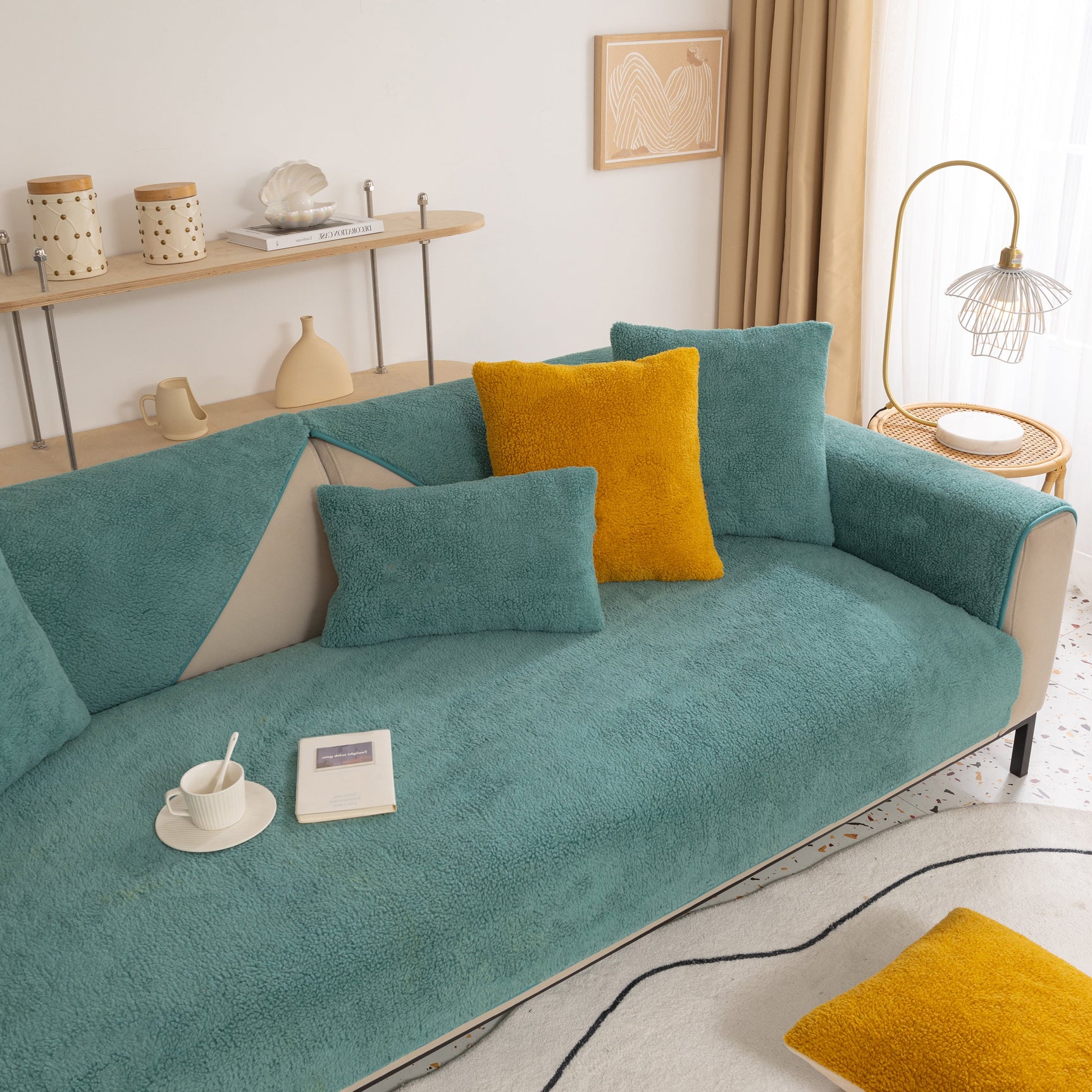 Luxury Sherpa Fleece Solid Sofa Towels Thickened Plush Non Slip Sofa Cushion Covers - Ornate Home