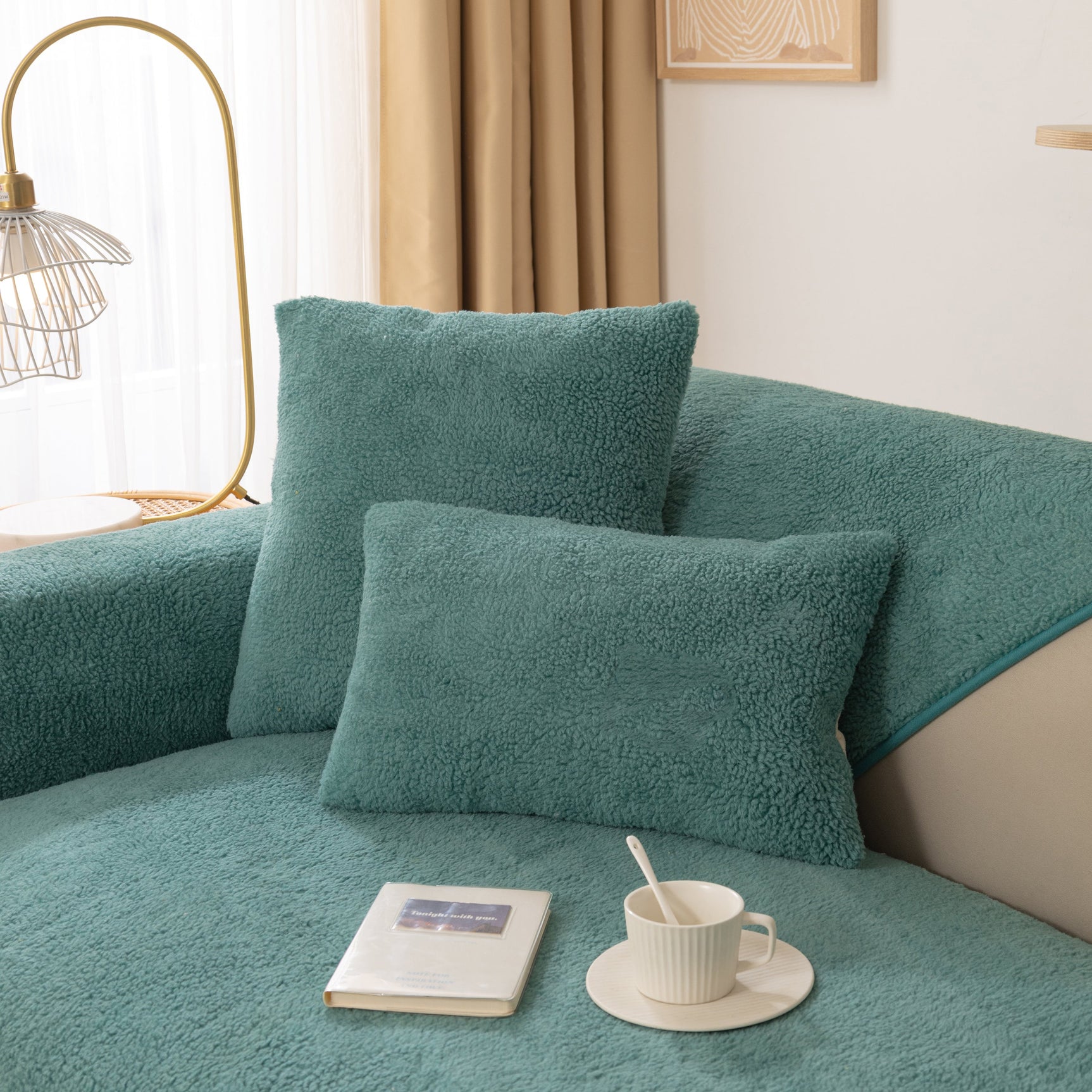 Luxury Sherpa Fleece Solid Sofa Towels Thickened Plush Non Slip Sofa Cushion Covers - Ornate Home