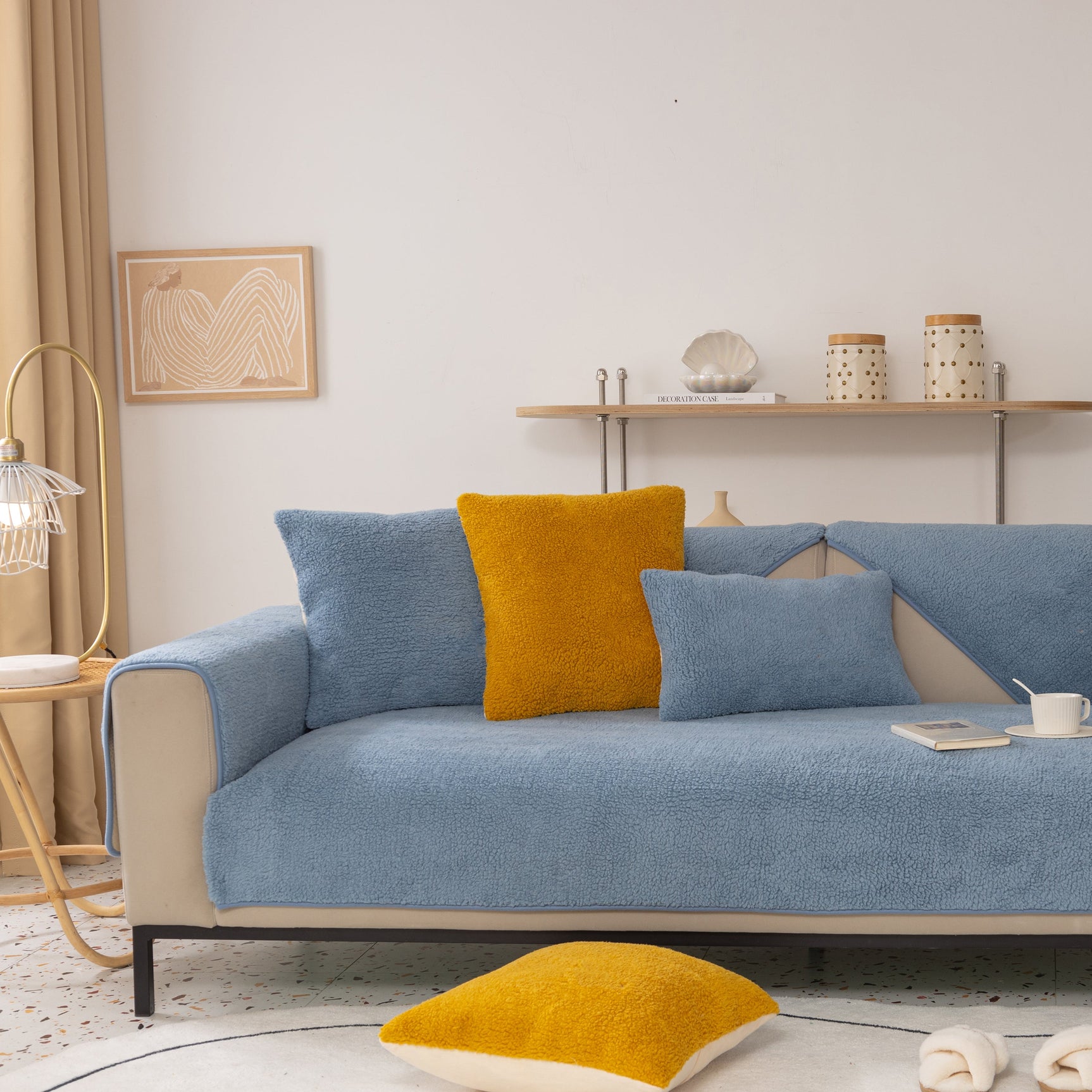 Luxury Sherpa Fleece Solid Sofa Towels Thickened Plush Non Slip Sofa Cushion Covers - Ornate Home