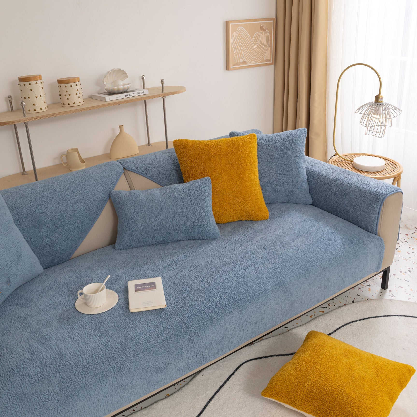 Luxury Sherpa Fleece Solid Sofa Towels Thickened Plush Non Slip Sofa Cushion Covers - Ornate Home