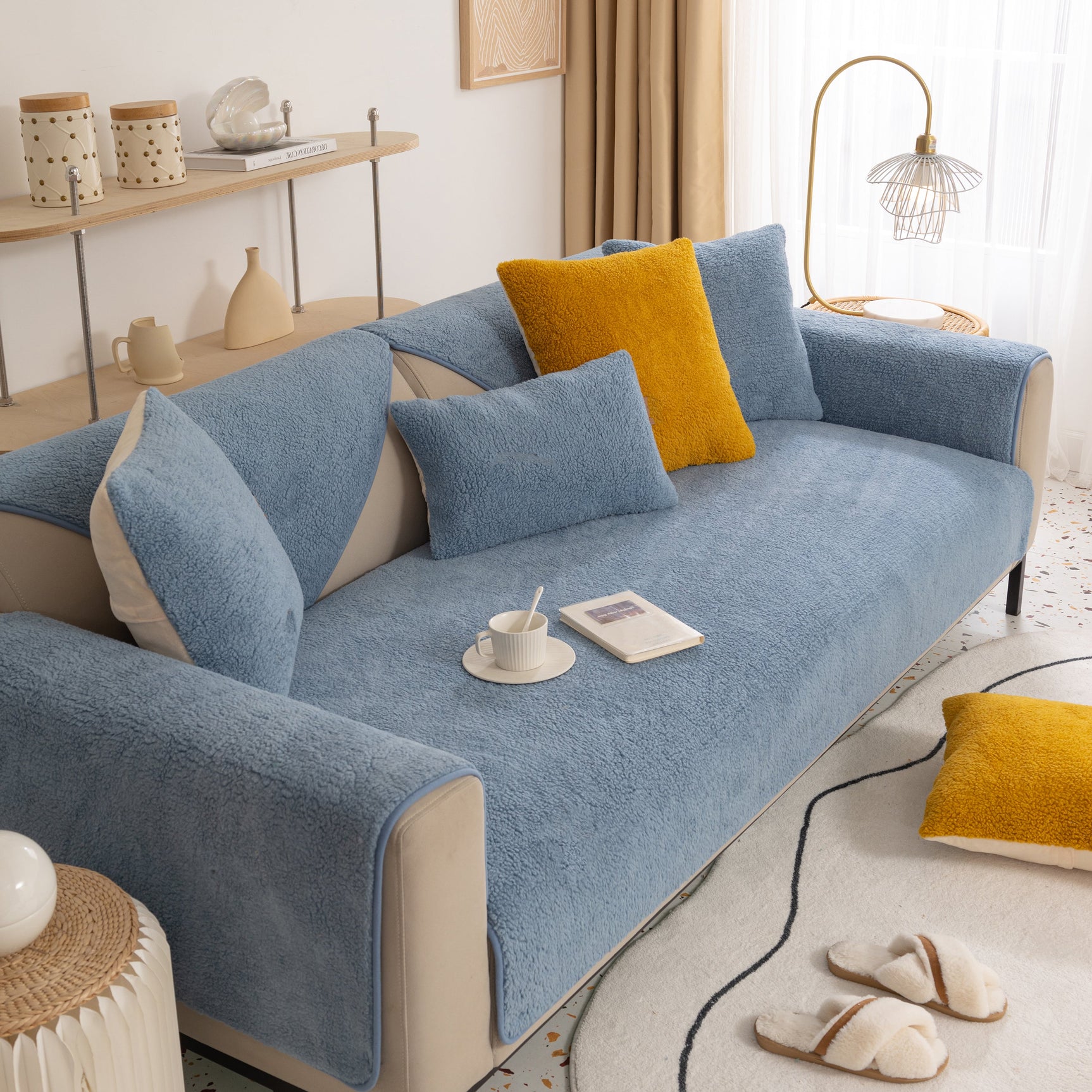 Luxury Sherpa Fleece Solid Sofa Towels Thickened Plush Non Slip Sofa Cushion Covers - Ornate Home