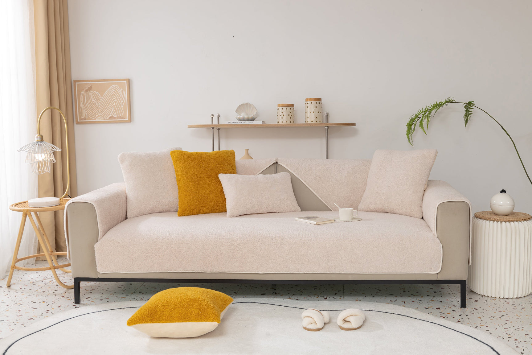 Luxury Sherpa Fleece Solid Sofa Towels Thickened Plush Non Slip Sofa Cushion Covers - Ornate Home