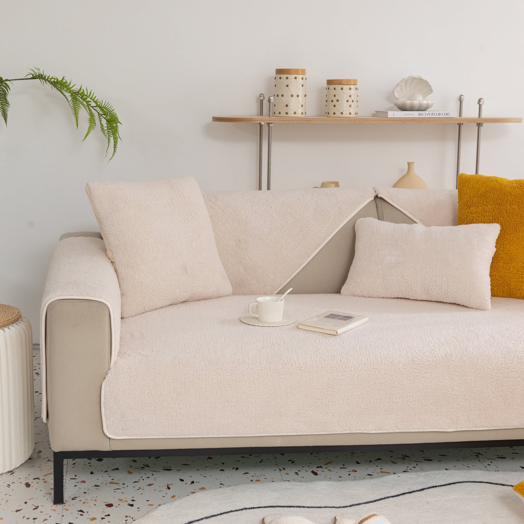 Luxury Sherpa Fleece Solid Sofa Towels Thickened Plush Non Slip Sofa Cushion Covers - Ornate Home