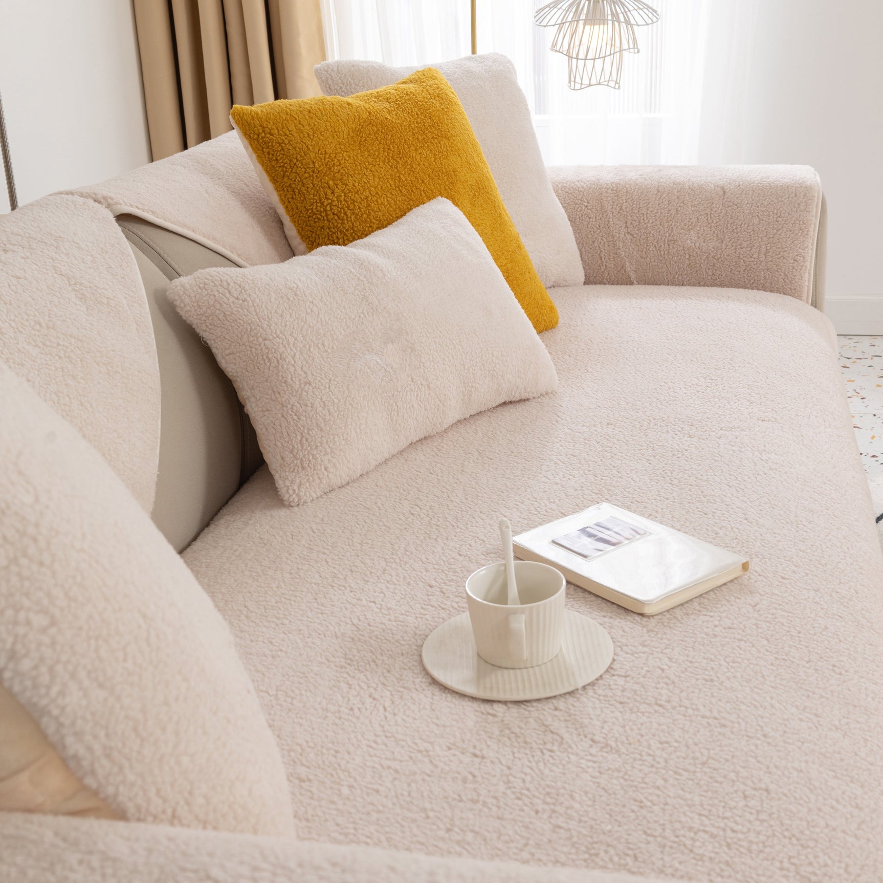 Luxury Sherpa Fleece Solid Sofa Towels Thickened Plush Non Slip Sofa Cushion Covers - Ornate Home