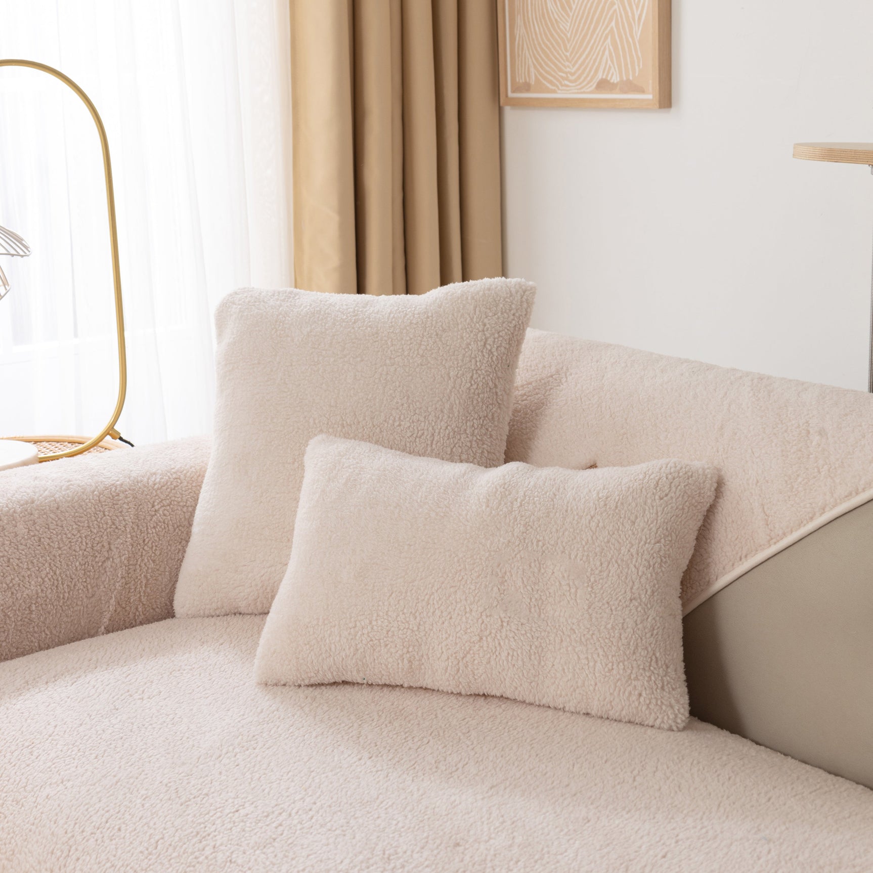 Luxury Sherpa Fleece Solid Sofa Towels Thickened Plush Non Slip Sofa Cushion Covers - Ornate Home