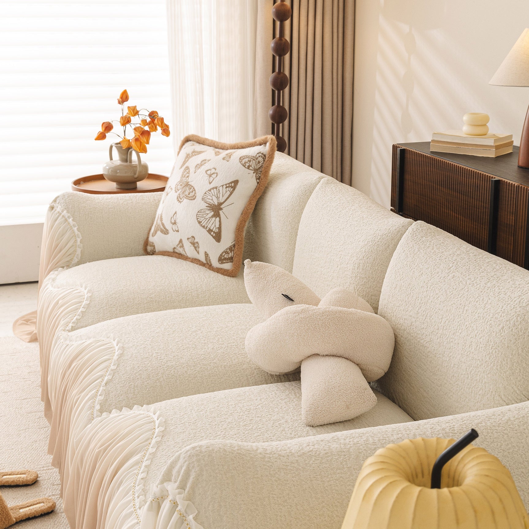 Luxury Sofa Throw Cover with Elegant Ruffled Skirt, Soft Decorative Couch Protector - Ornate Home