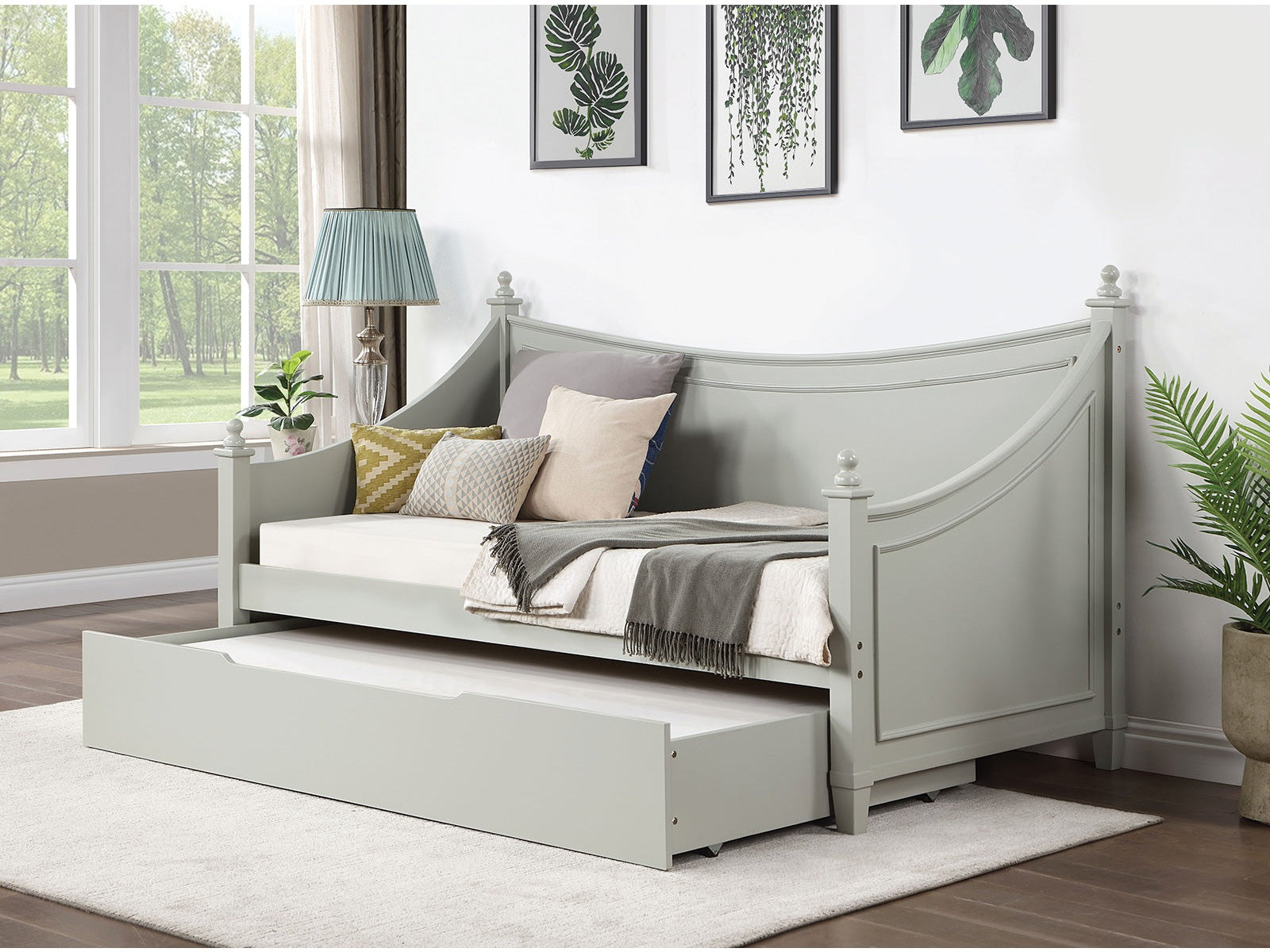 Lycoris Light Gray Bed w/Trundle - Ornate Home