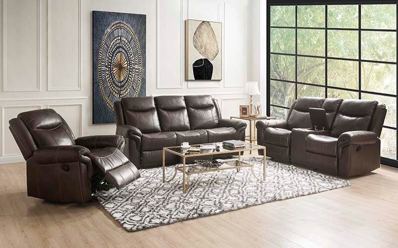 Lydia Brown Faux Leather Manual Reclining Loveseat w/ Console - Ornate Home