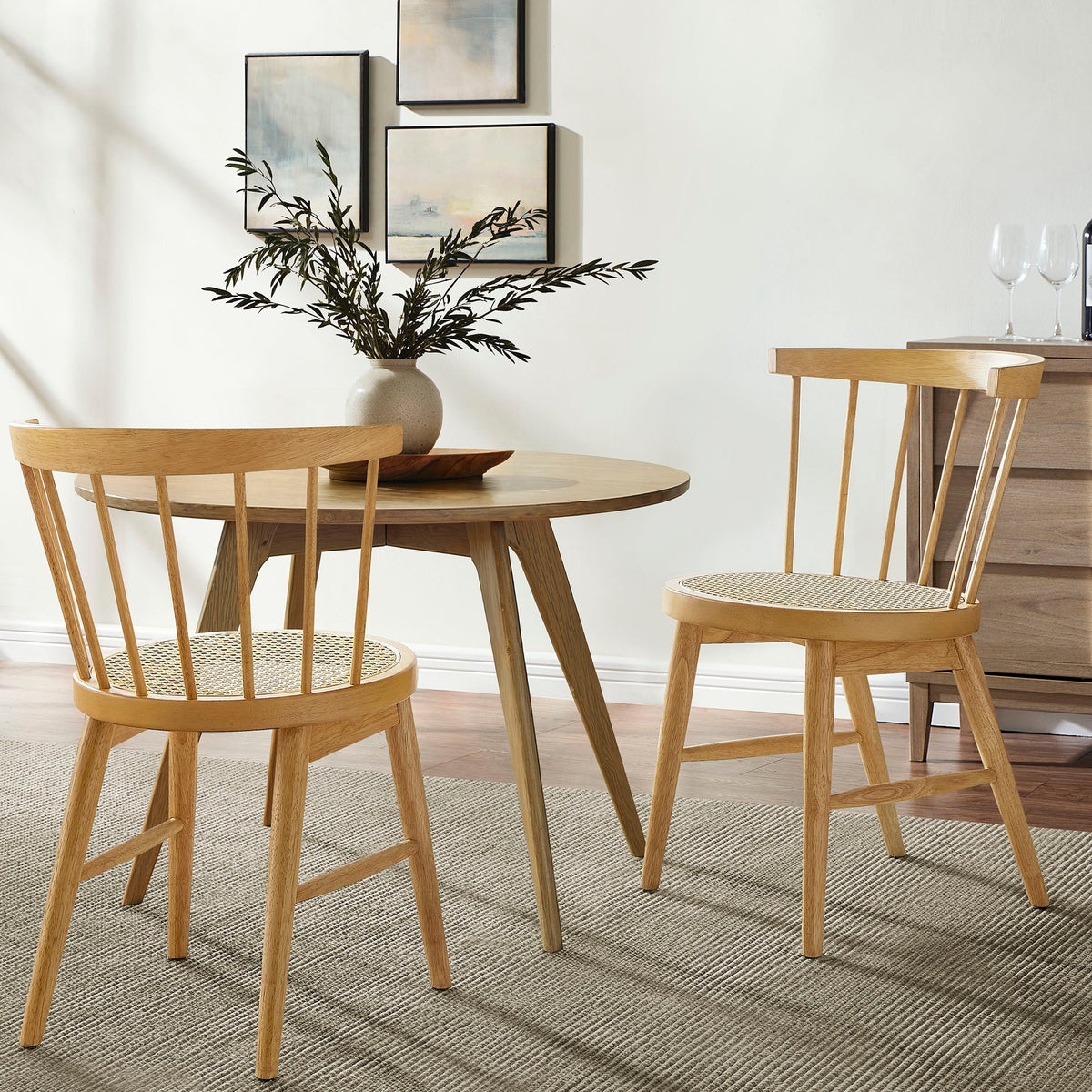 Lykke Natural Curved Spindle Back Dining Chairs (Set of 2) - Ornate Home