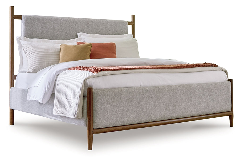 Lyncott Brown Queen Upholstered Bed, Dresser, Mirror and 2 Nightstands (Online Special Price) - Ornate Home