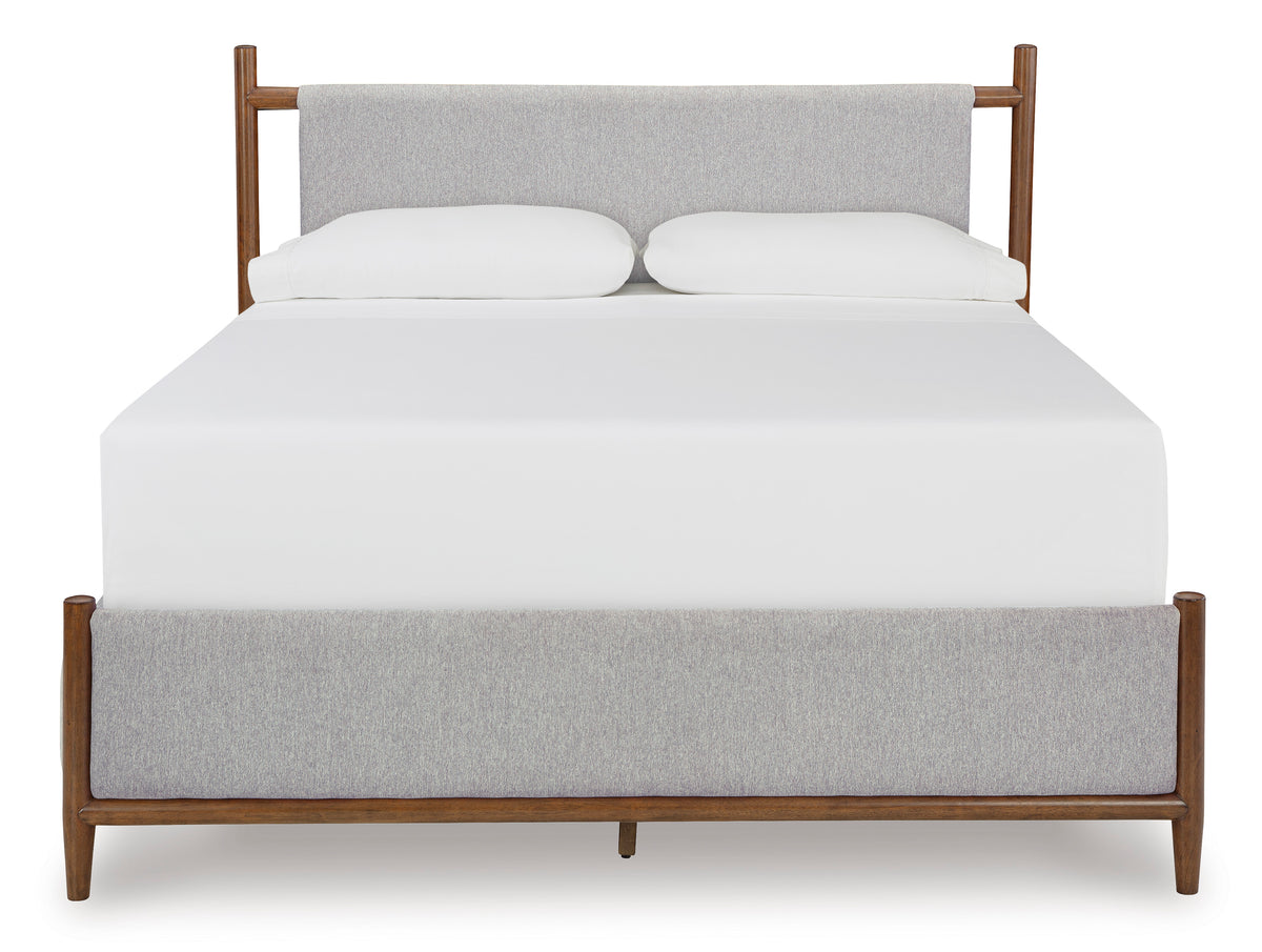 Lyncott Brown Queen Upholstered Bed with Mirrored Dresser and Chest (Online Special Price) - Ornate Home
