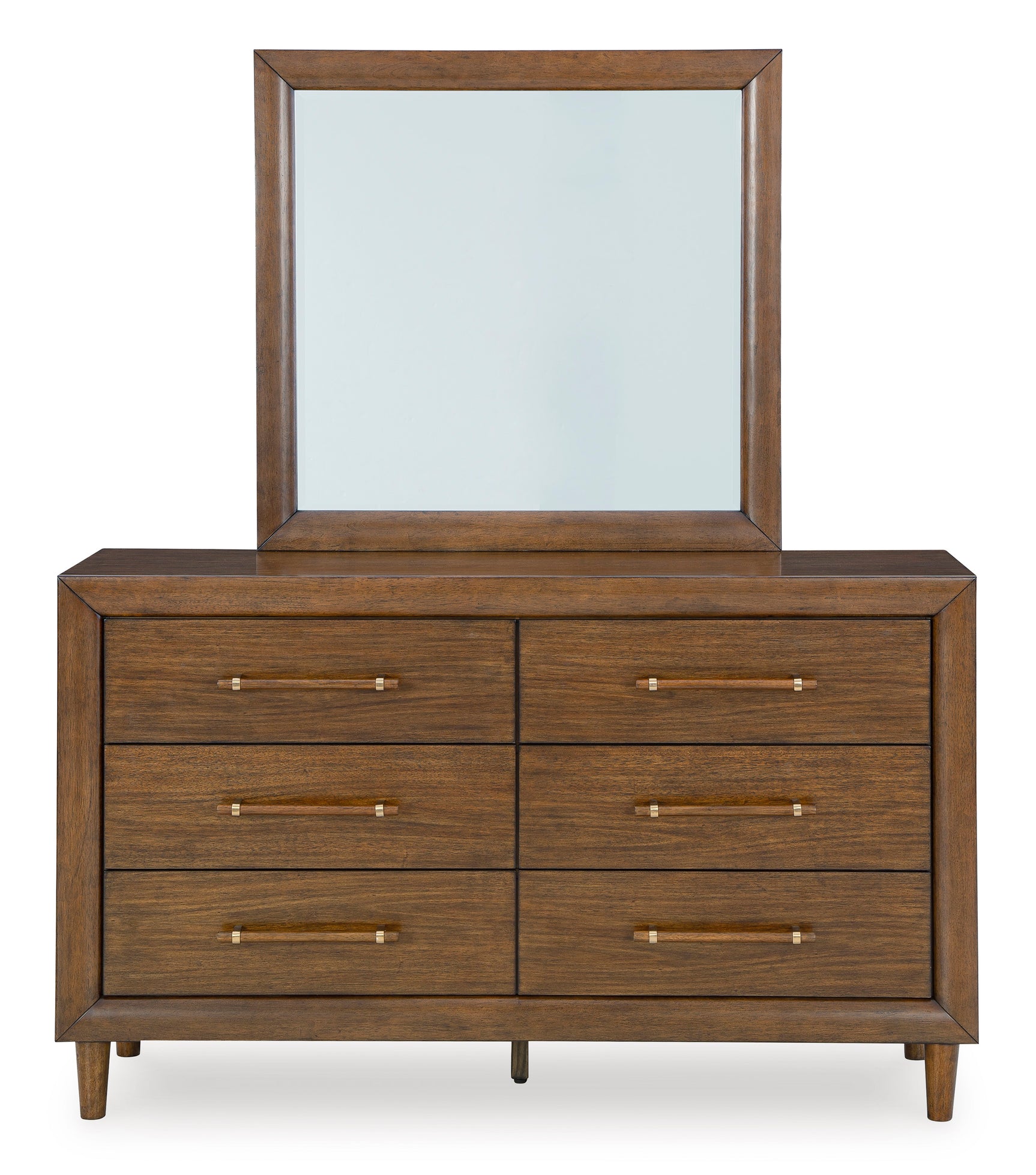 Lyncott Brown King Upholstered Bed with Mirrored Dresser and Nightstand - Ornate Home
