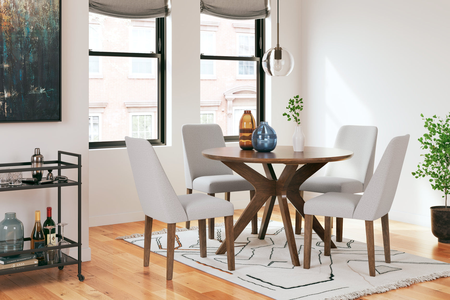 Lyncott Gray/Brown Round Dining Table and 4 Chairs (Online Special Price) - Ornate Home
