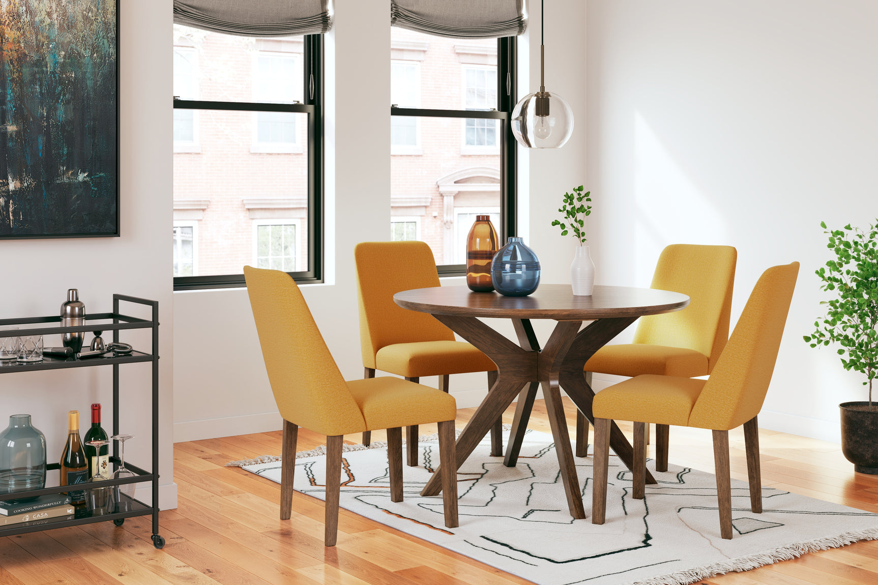 Lyncott Mustard/Brown Dining Table and 4 Chairs - Ornate Home