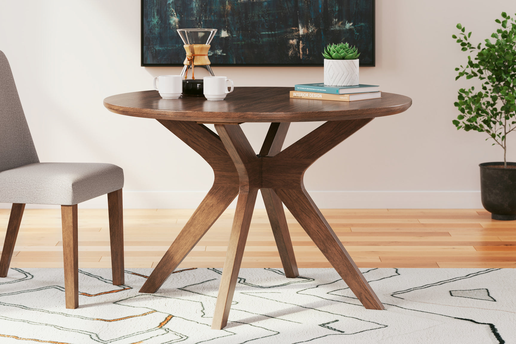 Lyncott Mustard/Brown Dining Table and 4 Chairs - Ornate Home