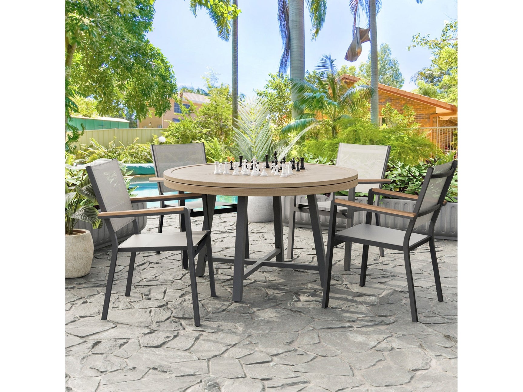Lyon Black/Natural/Brown 5 Piece Patio Set - Ornate Home