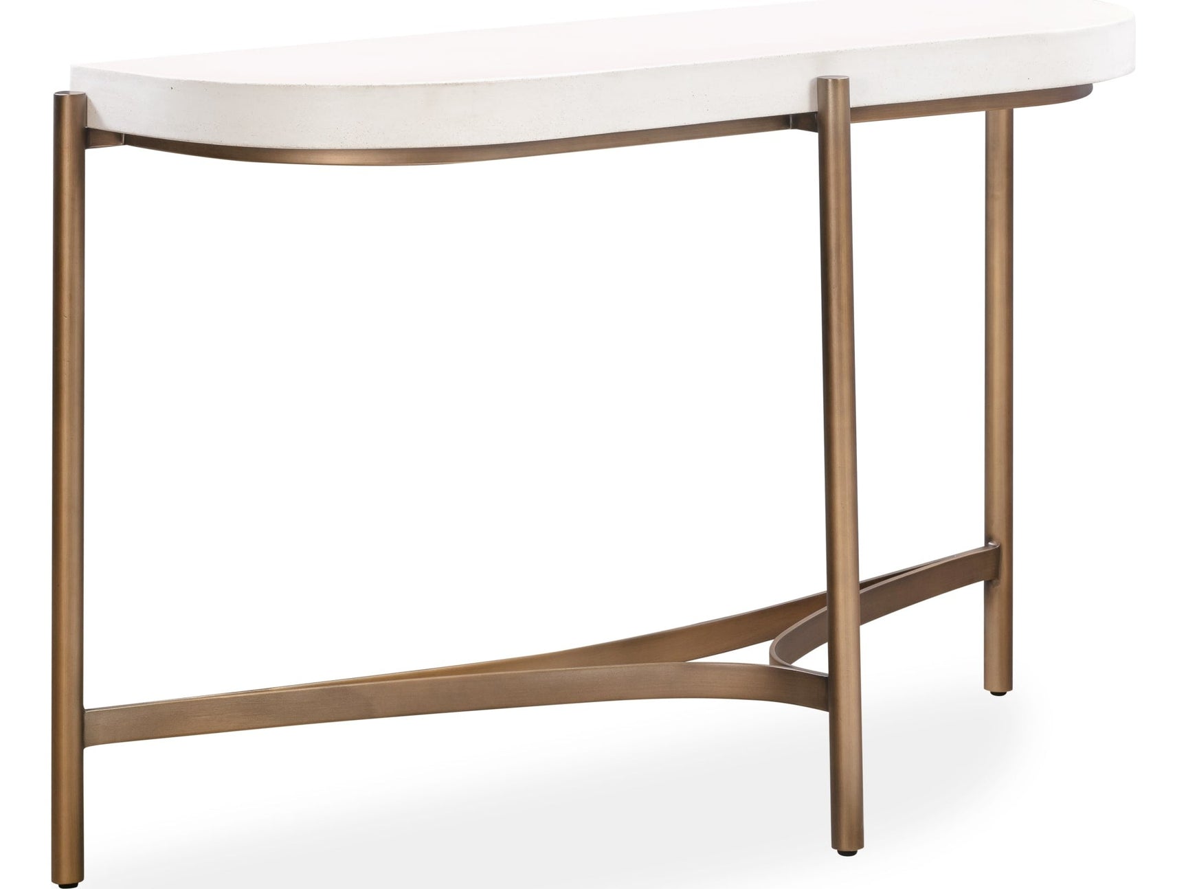 Lyon White/Brushed Bronze Semi-Circular Concrete and Metal Console Table - Ornate Home