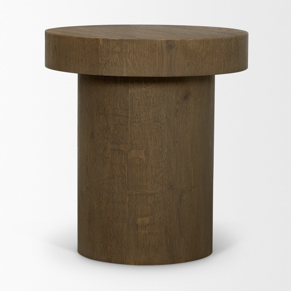 Lyonne Medium Brown Round Oak Wood Pedestal Side Tables