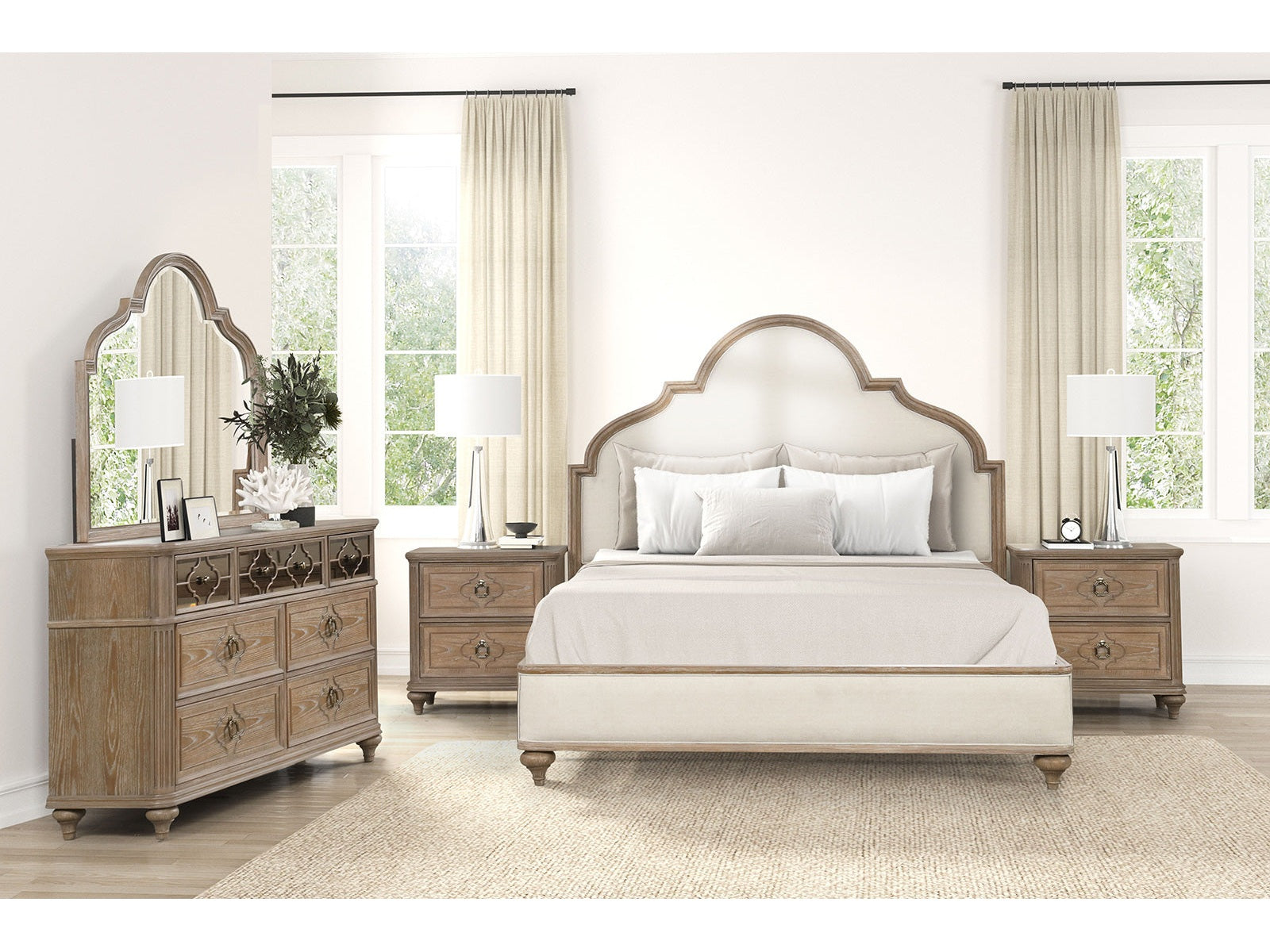 Lyris Rustic Oak Queen 5 Piece Bedroom Set w/2 Nightstands - Ornate Home